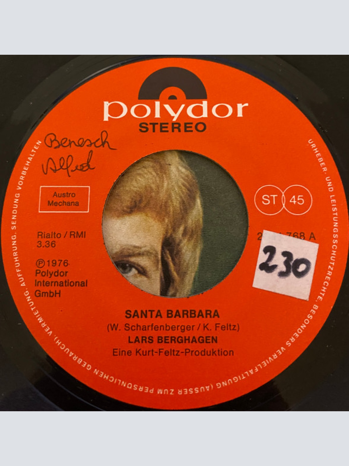 Vinyl / Lars Berghagen - Santa Barbara / Eva (...Du Mußt Ja Kein Engel Sein)