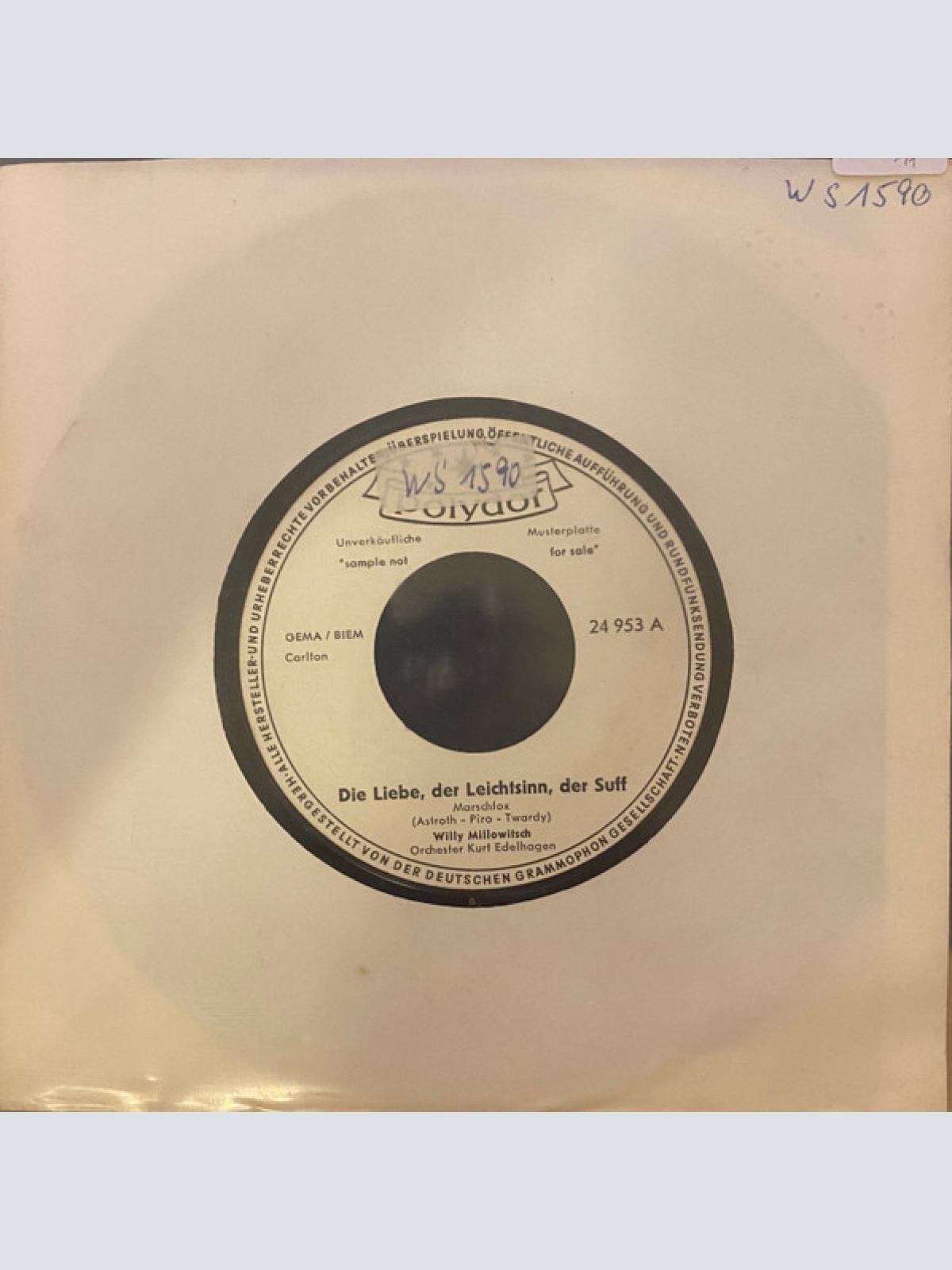 Vinyl / Willy Millowitsch - Die Liebe, Der Leichtsinn, Der Suff (Die Reiben Den Menschen Uff!)