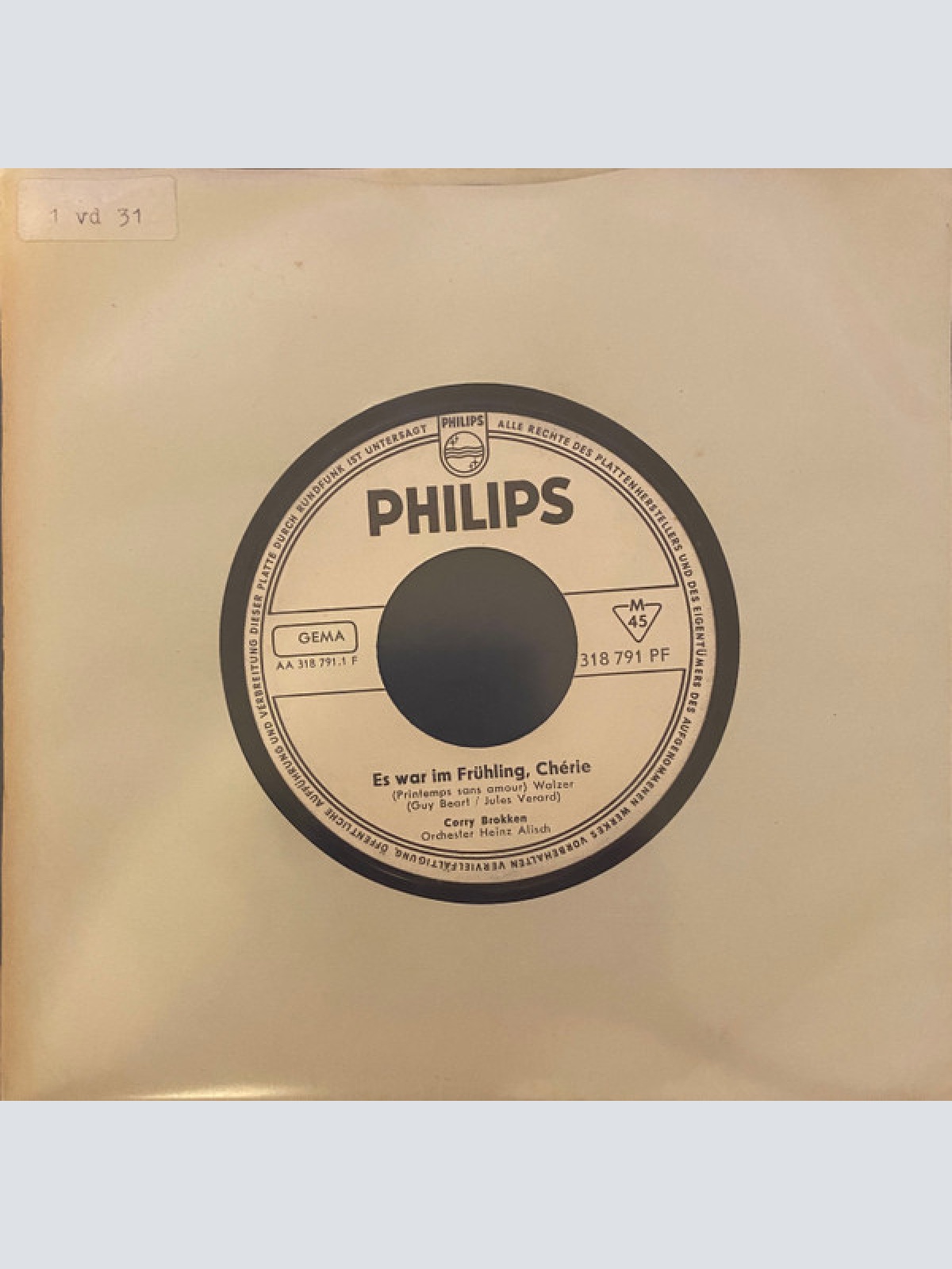 Vinyl / Corry Brokken - Es War Im Frühling, Cherie / Wenn Ich Nur Wüßt'