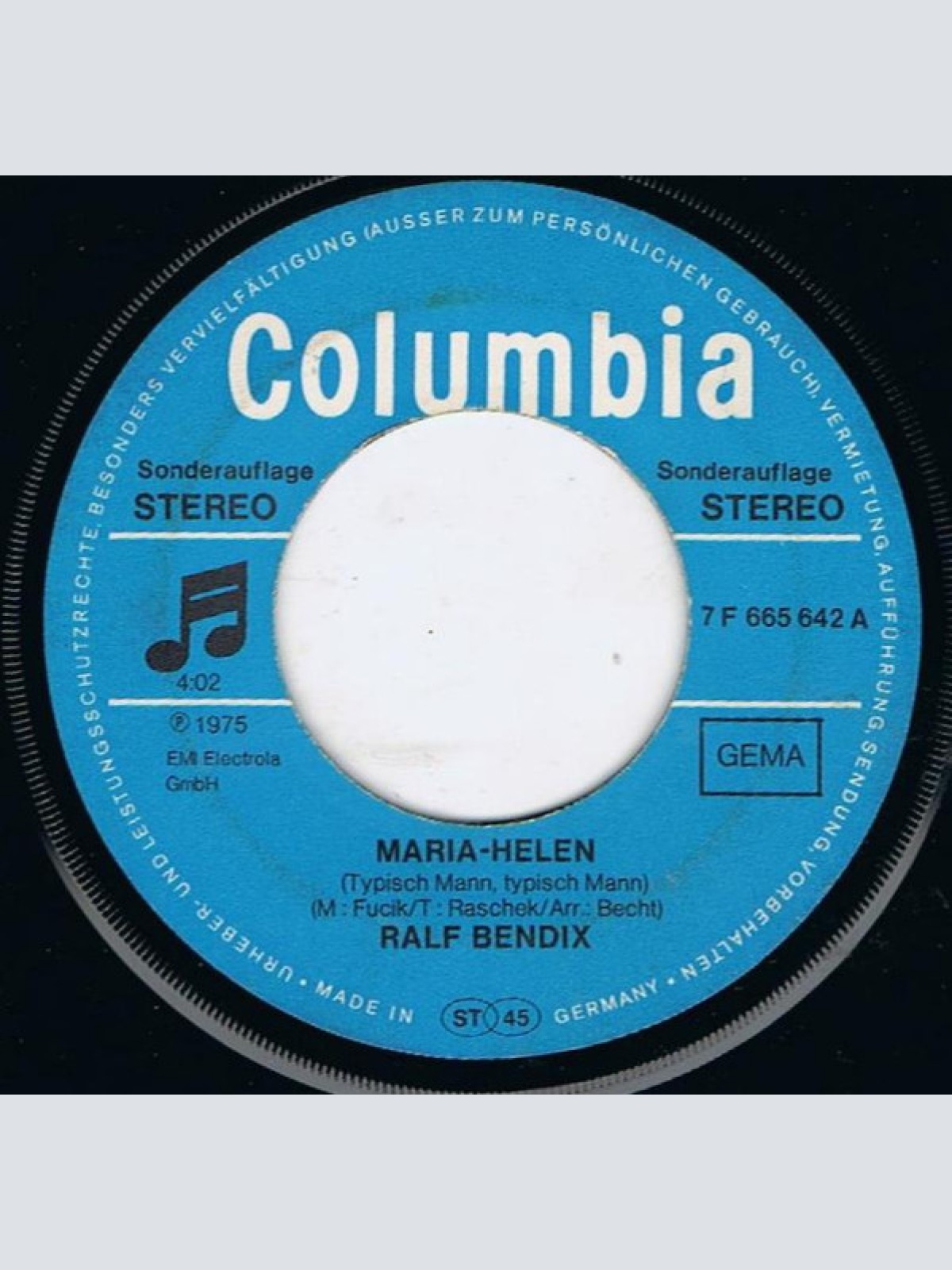 Vinyl / Ralf Bendix - Maria-Helen (Typisch Mann, Typisch Mann) / Tom Dooley