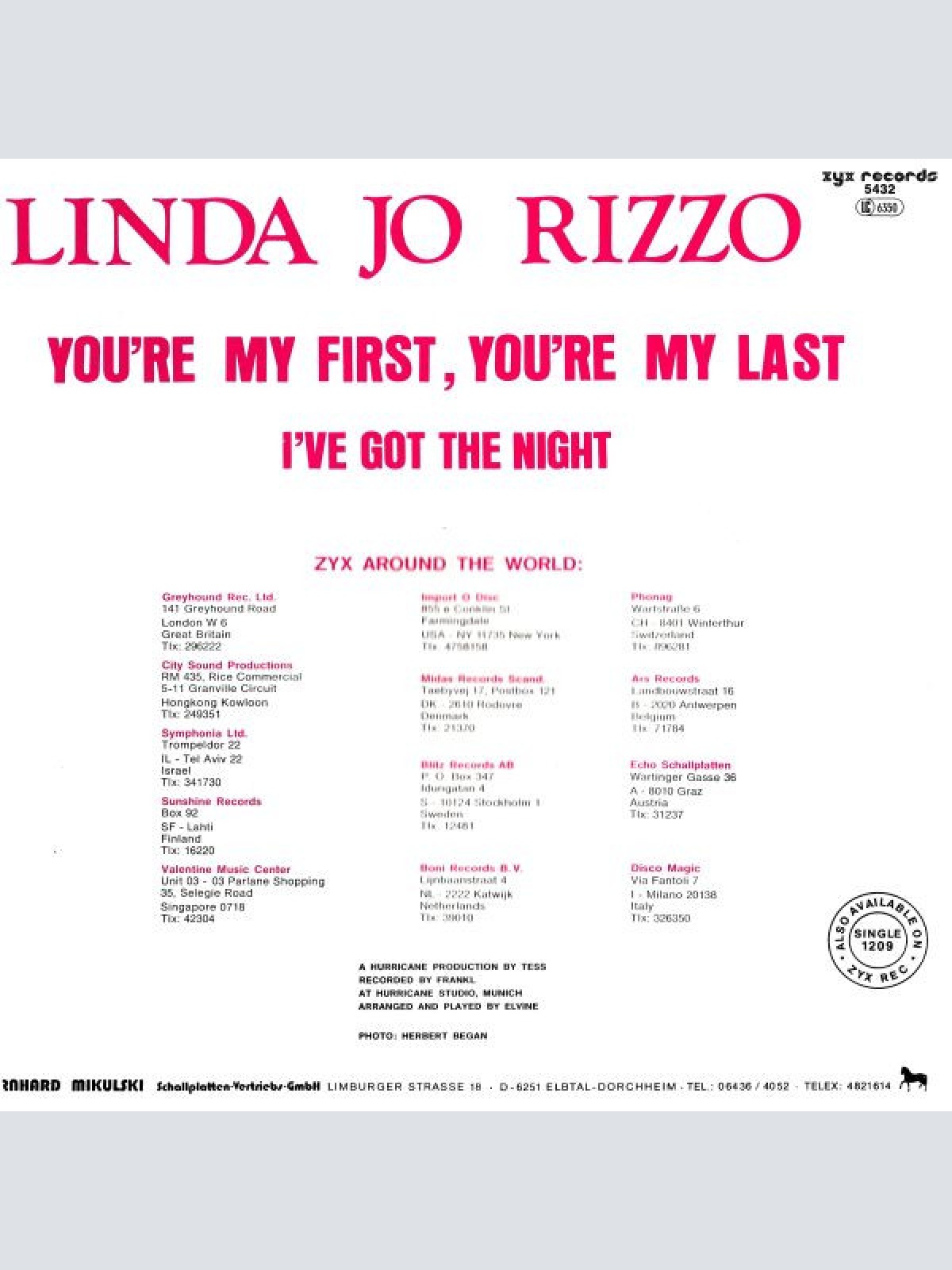 Vinyl / Linda Jo Rizzo - You're My First, You're My Last