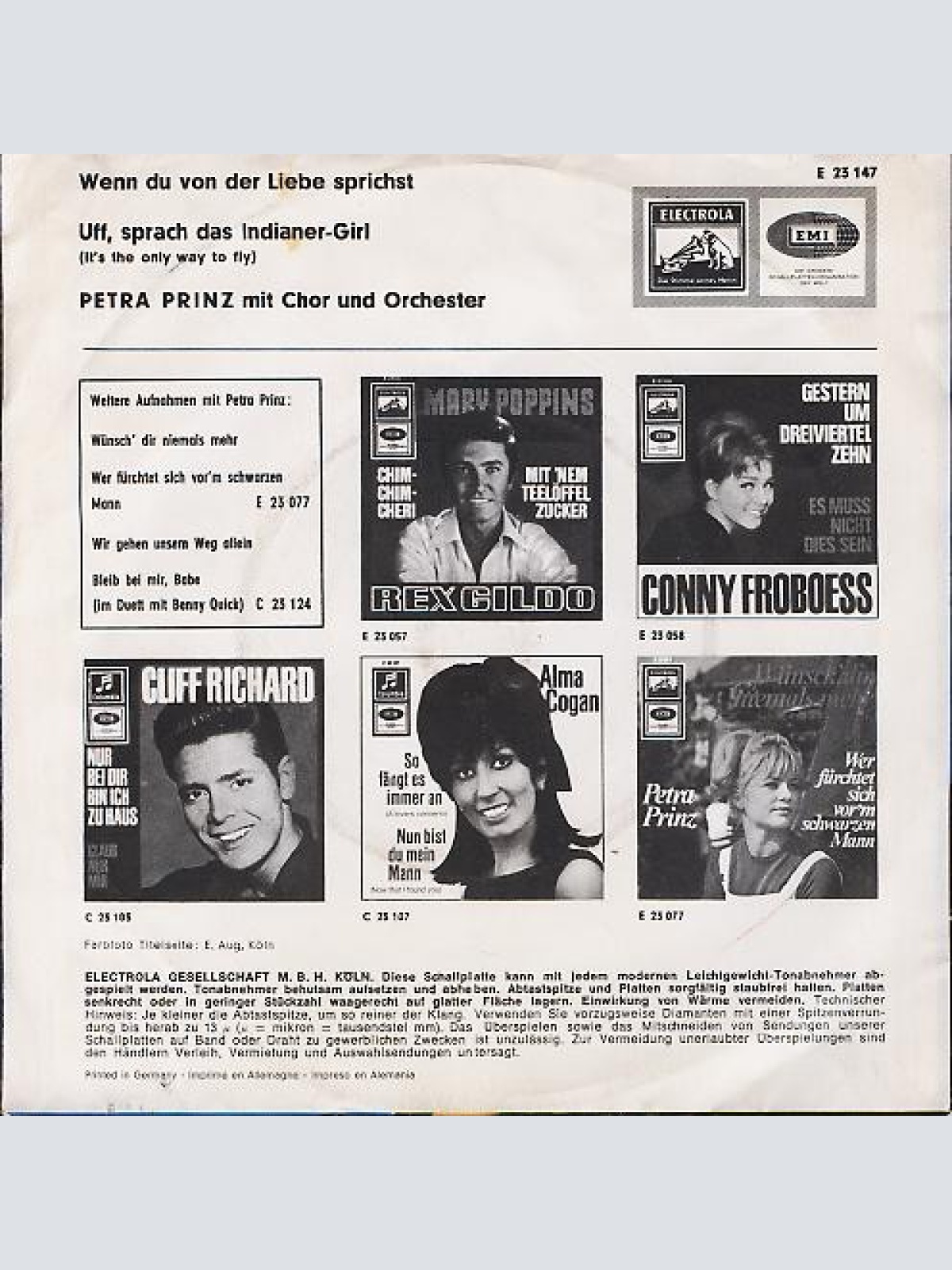 Vinyl / Petra Prinz - Wenn Du Von Der Liebe Sprichst / Uff, Sprach Das Indianer-Girl (It's The Only Way To Fly)