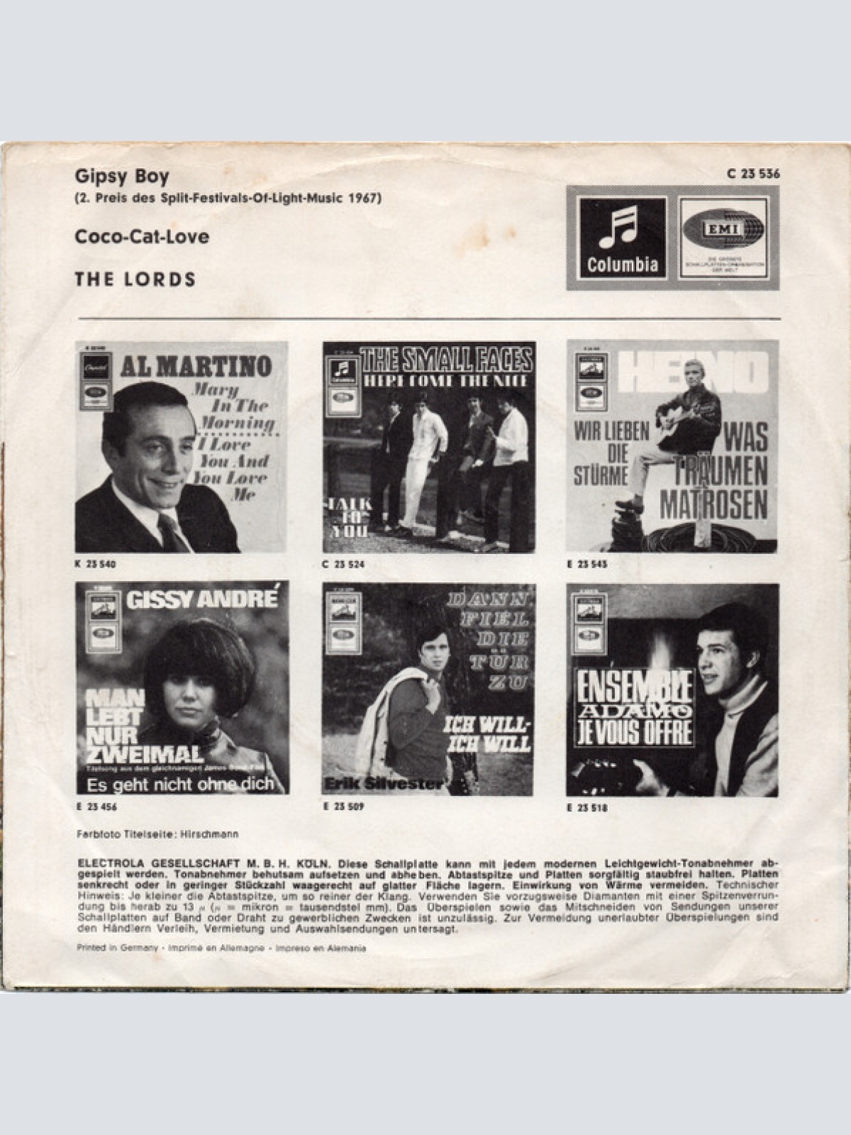 Vinyl / The Lords - Gipsy Boy / Coco-Cat-Love