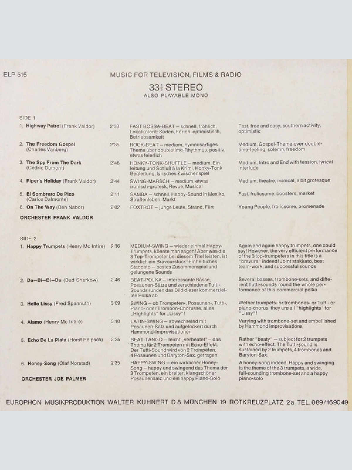 Vinyl / Orchester Frank Valdor / Joe Palmer* - Orchester Frank Valdor / Joe Palmer