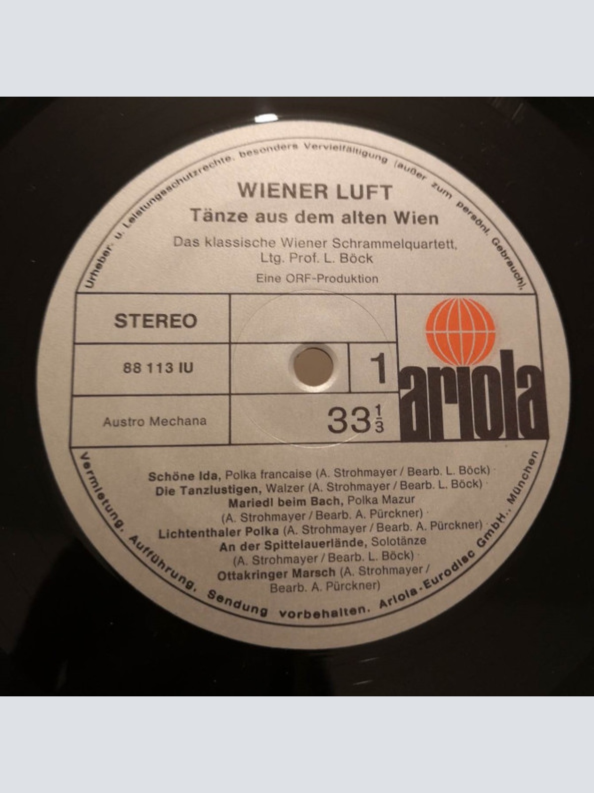 Vinyl / Das Klassische Wiener Schrammelquartett Ltg.: Lois Böck - Wiener Luft - Tänze Aus Dem Alten Wien Von Alois Strohmayer