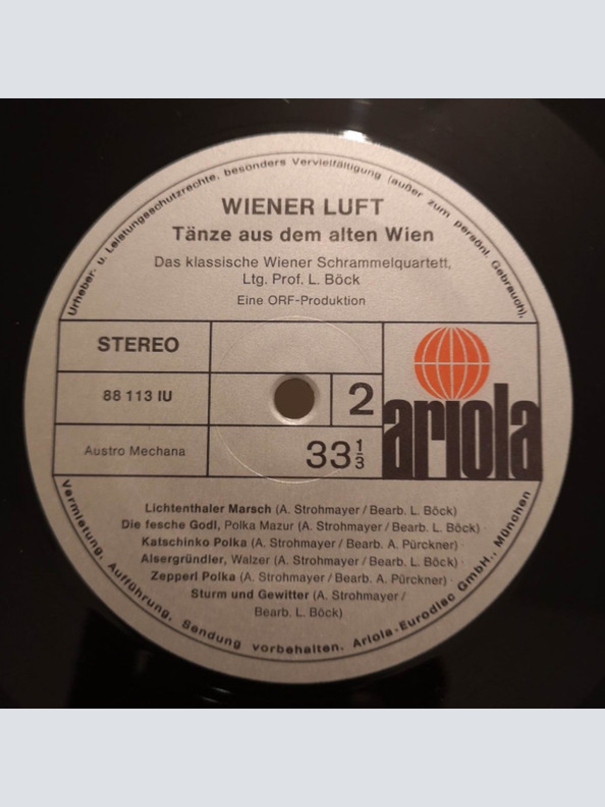 Vinyl / Das Klassische Wiener Schrammelquartett Ltg.: Lois Böck - Wiener Luft - Tänze Aus Dem Alten Wien Von Alois Strohmayer