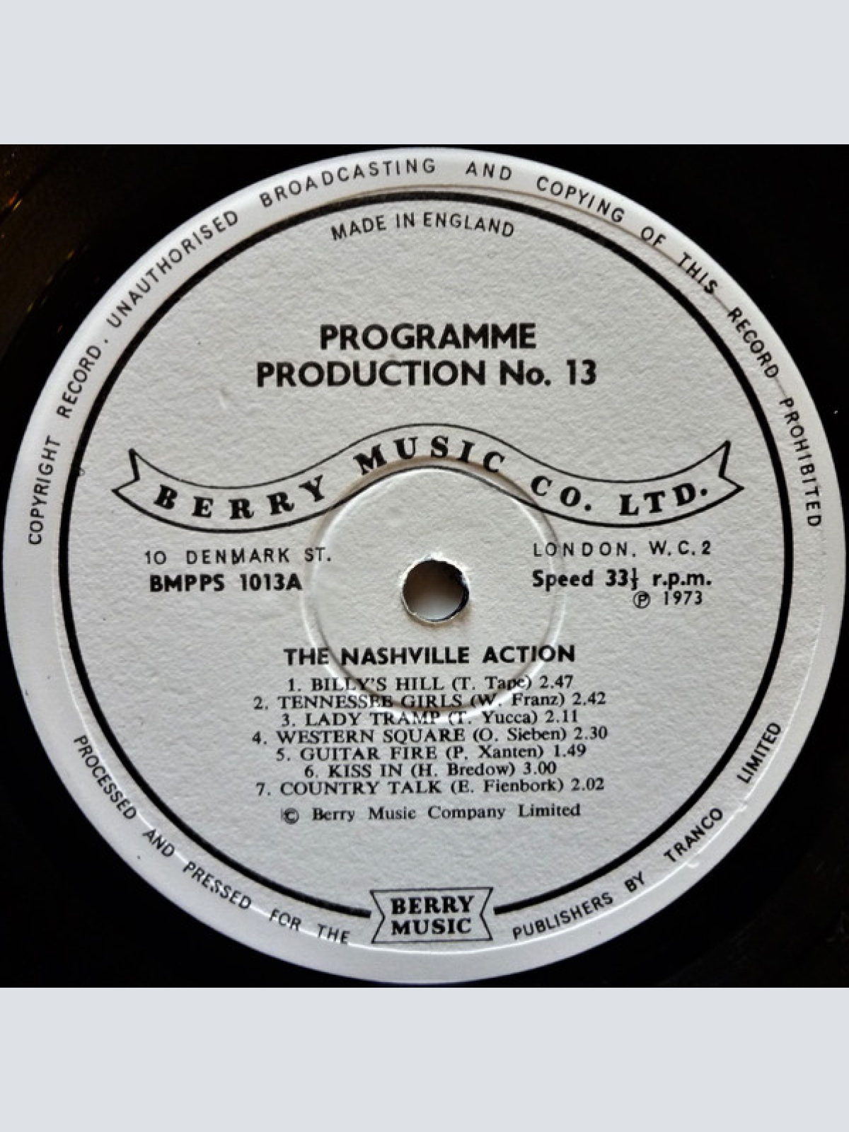 Vinyl / The Nashville Action / Honky John's Happy Music - Programme Production Number 13