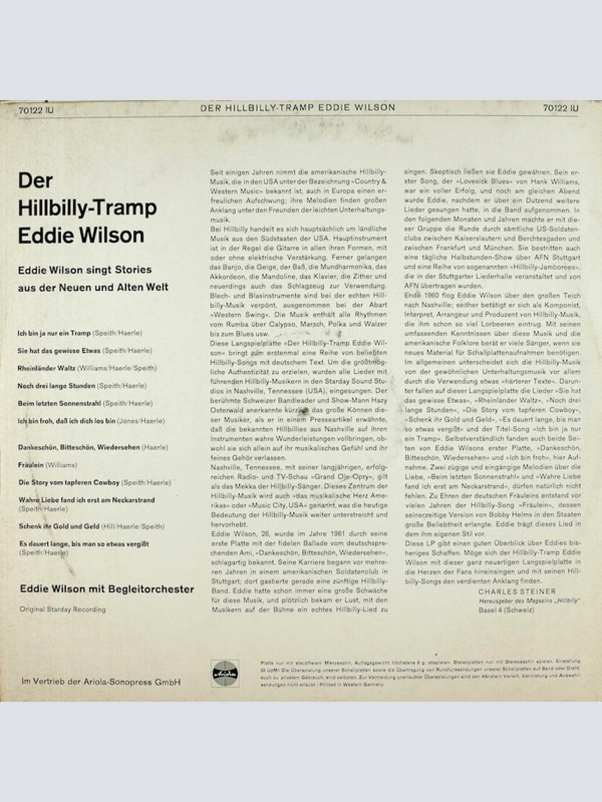 Vinyl / Der Hillbilly-Tramp Eddie Wilson* - Eddie Wilson Singt Stories Aus Der Neuen Und Alten Welt