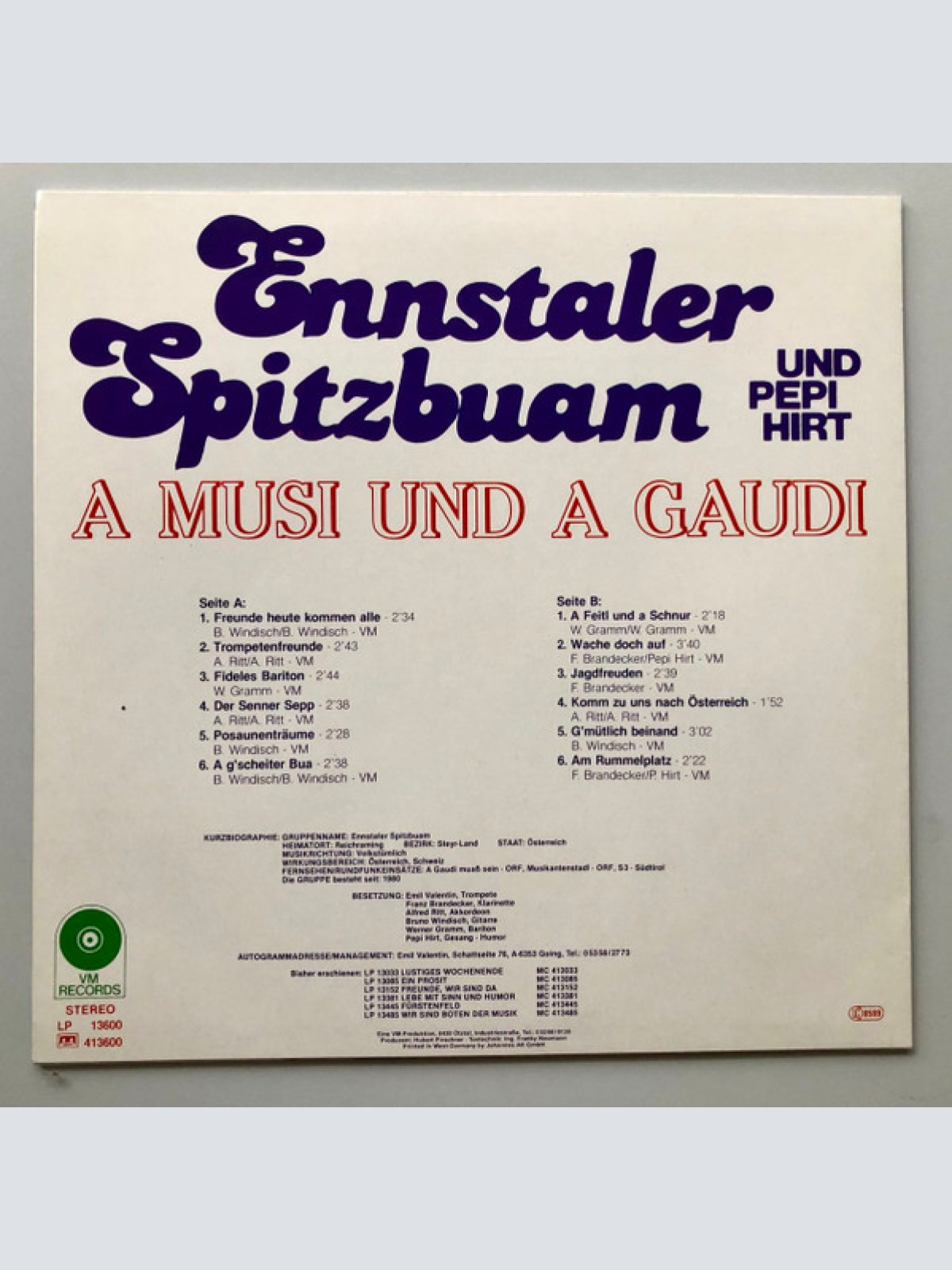 Vinyl / Ennstaler Spitzbuam* Und Pepi Hirt - A Musi Und A Gaudi