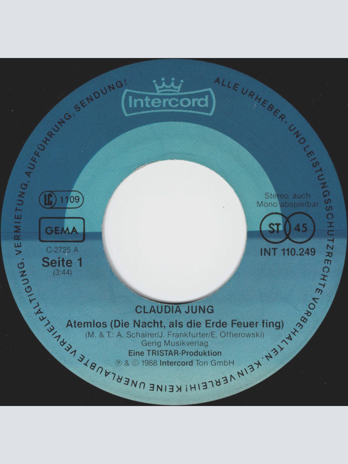 Vinyl / Claudia Jung - Atemlos (Die Nacht, Als Die Erde Feuer Fing)