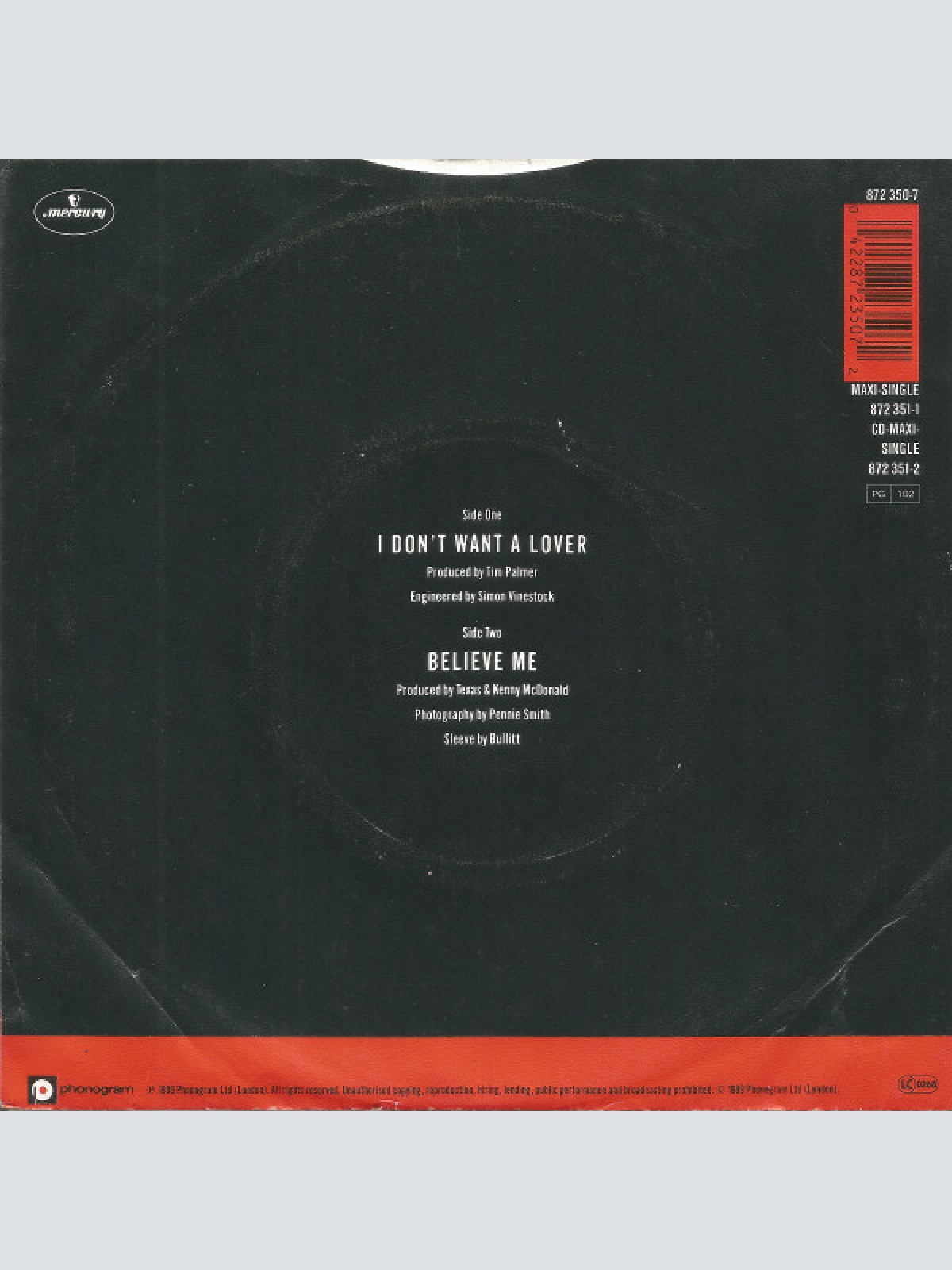 Vinyl / Texas - I Don't Want A Lover