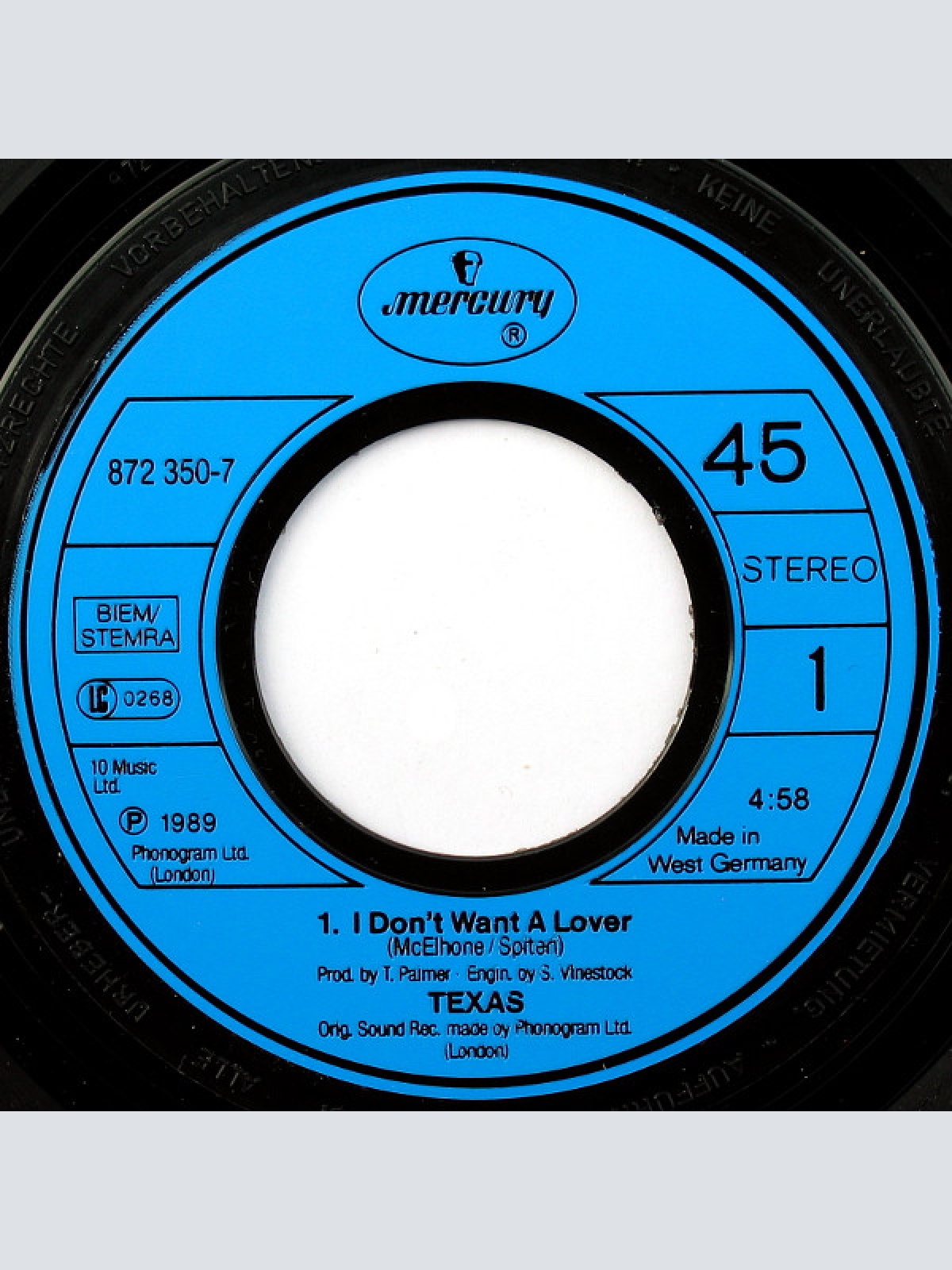 Vinyl / Texas - I Don't Want A Lover