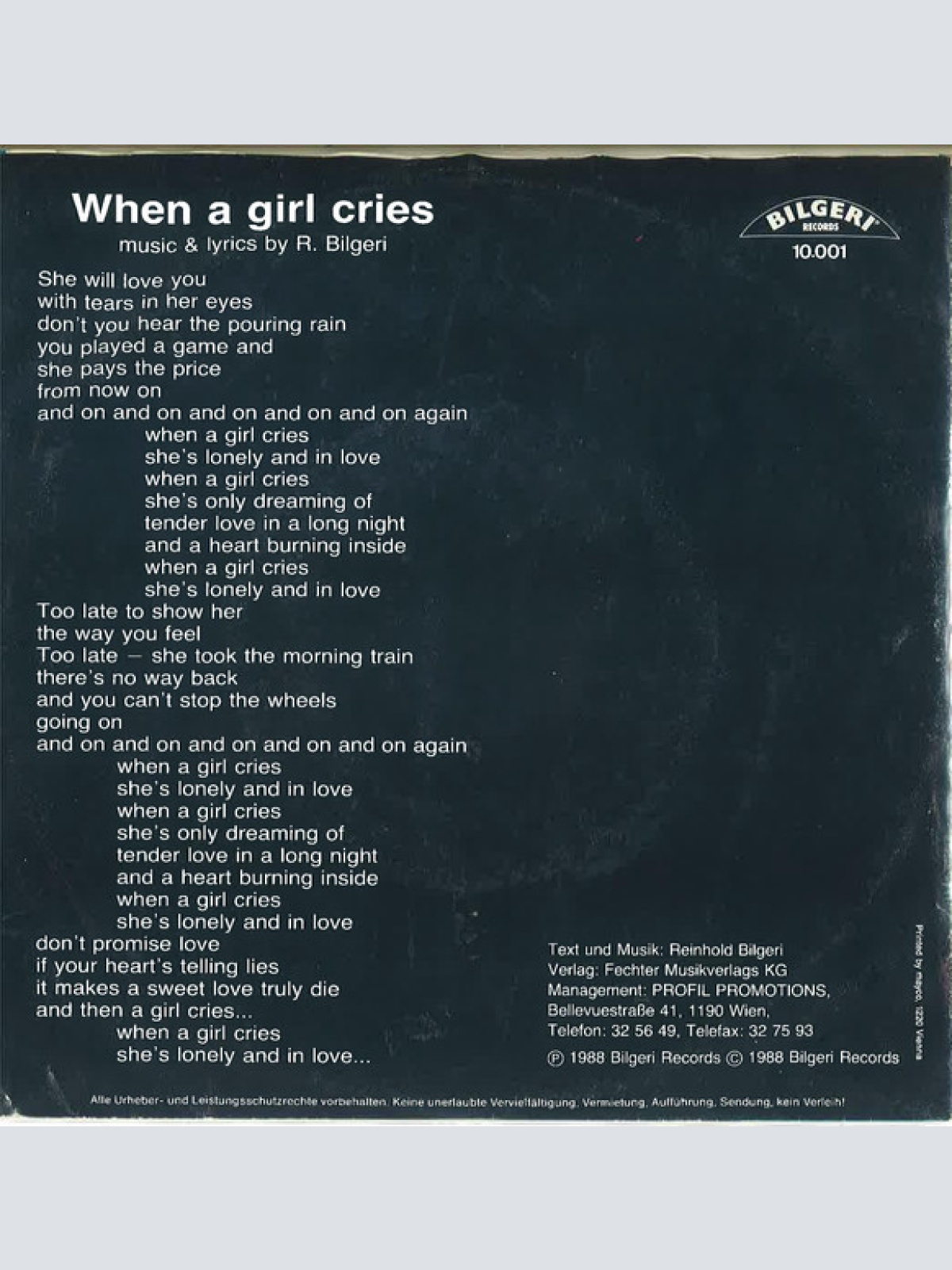 Vinyl / Bilgeri - When A Girl Cries