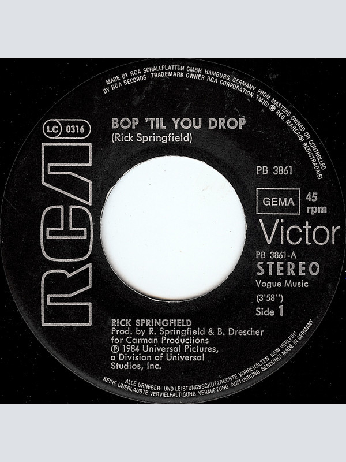 Vinyl / Rick Springfield - Bop 'Til You Drop