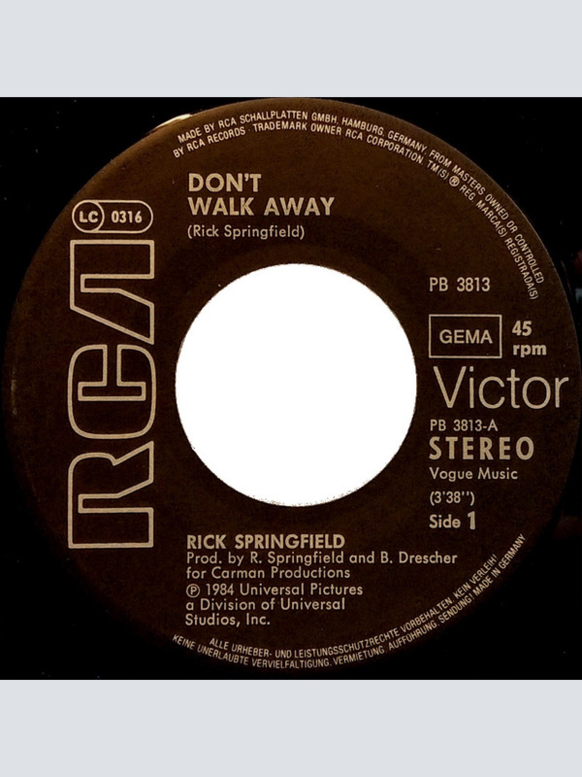 Vinyl / Rick Springfield - Don't Walk Away