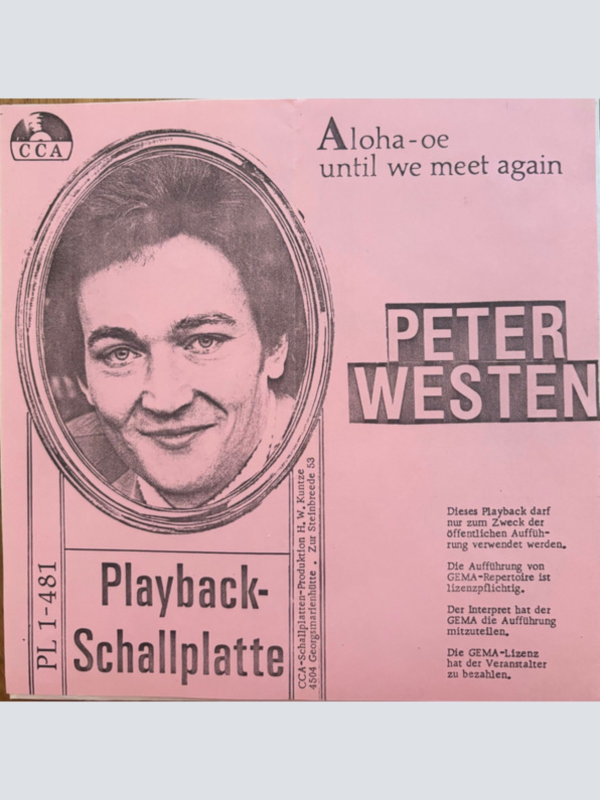 Vinyl / Peter Westen (2) - Aloha-Oe, Until We Meet Again