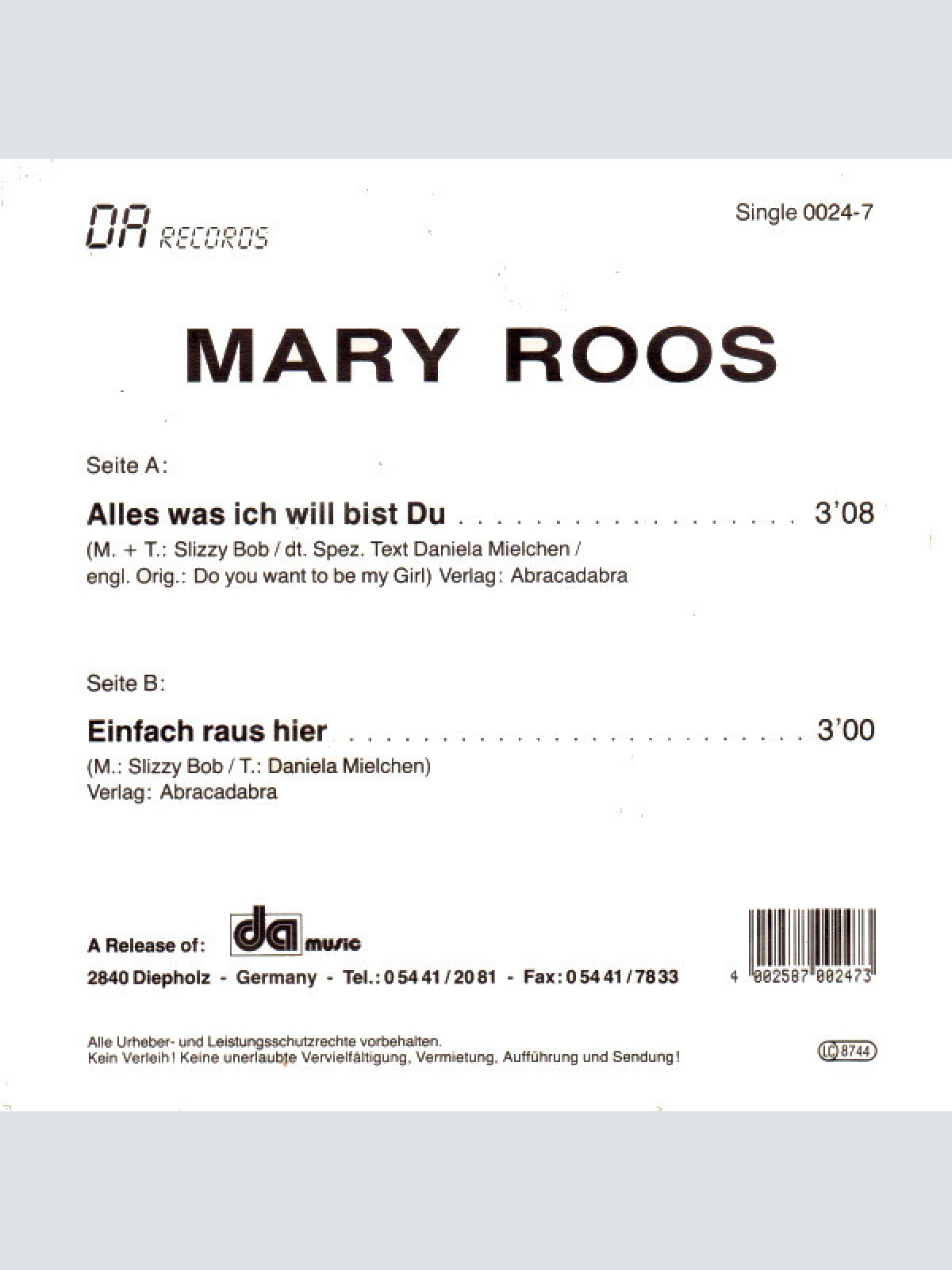 Vinyl / Mary Roos - Alles Was Ich Will Bist Du