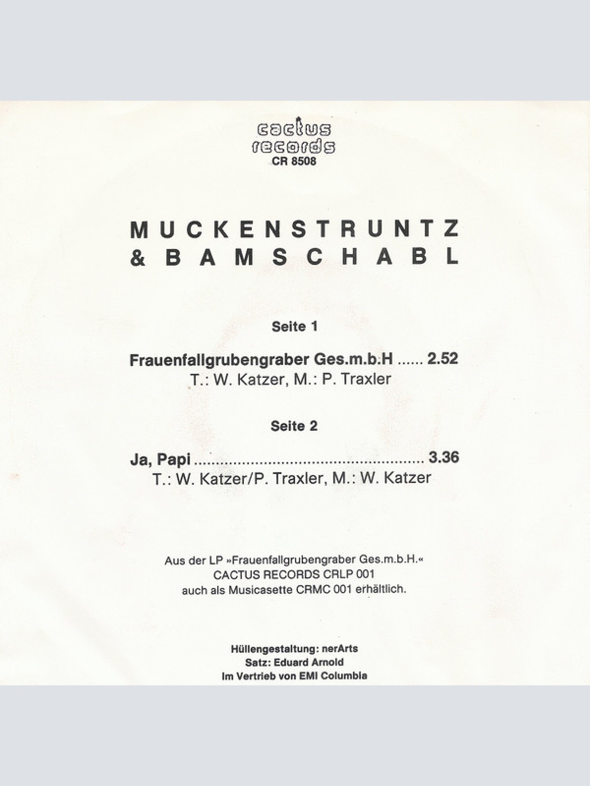 Vinyl / Muckenstruntz & Bamschabl - Frauenfallgrubengraber Ges.m.b.H