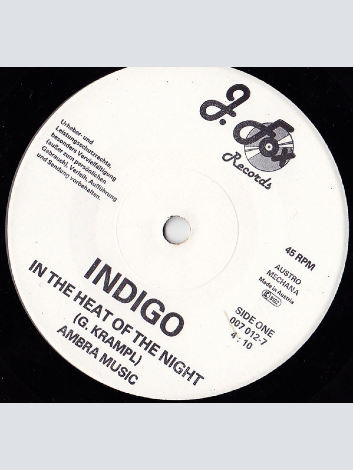 Vinyl / Indigo (27) - In The Heat Of The Night / In The Heat Of The Night (Instrumental)