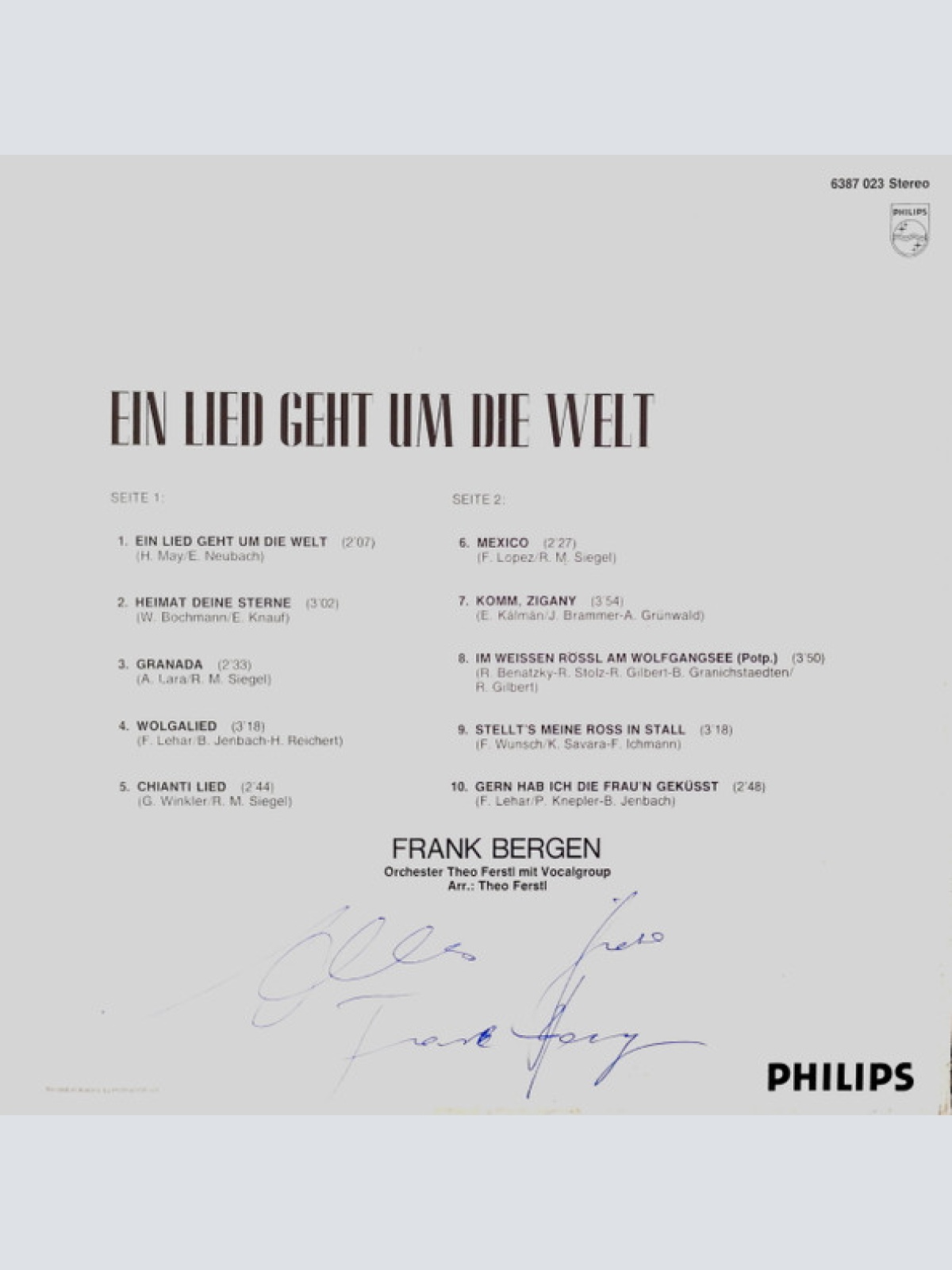 Vinyl / Frank Bergen - Ein Lied Geht Um Die Welt