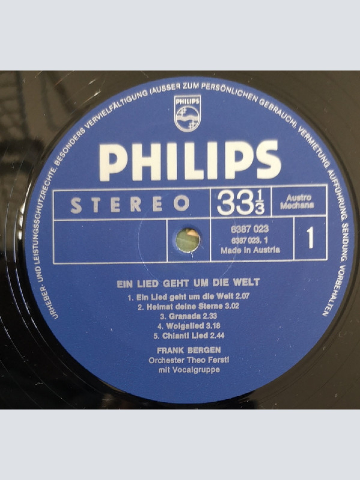 Vinyl / Frank Bergen - Ein Lied Geht Um Die Welt