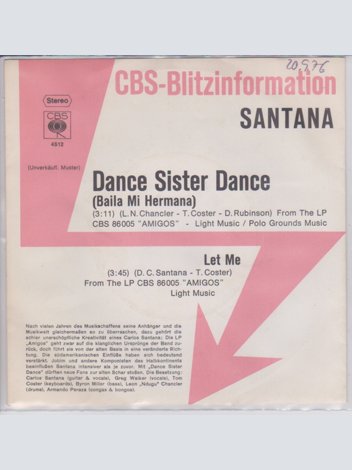 Vinyl / Santana - Dance Sister Dance (Baila Mi Hermana)