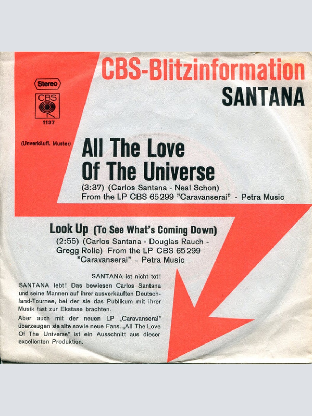 Vinyl / Santana - All The Love Of The Universe / Look Up (To See What's Coming Down)