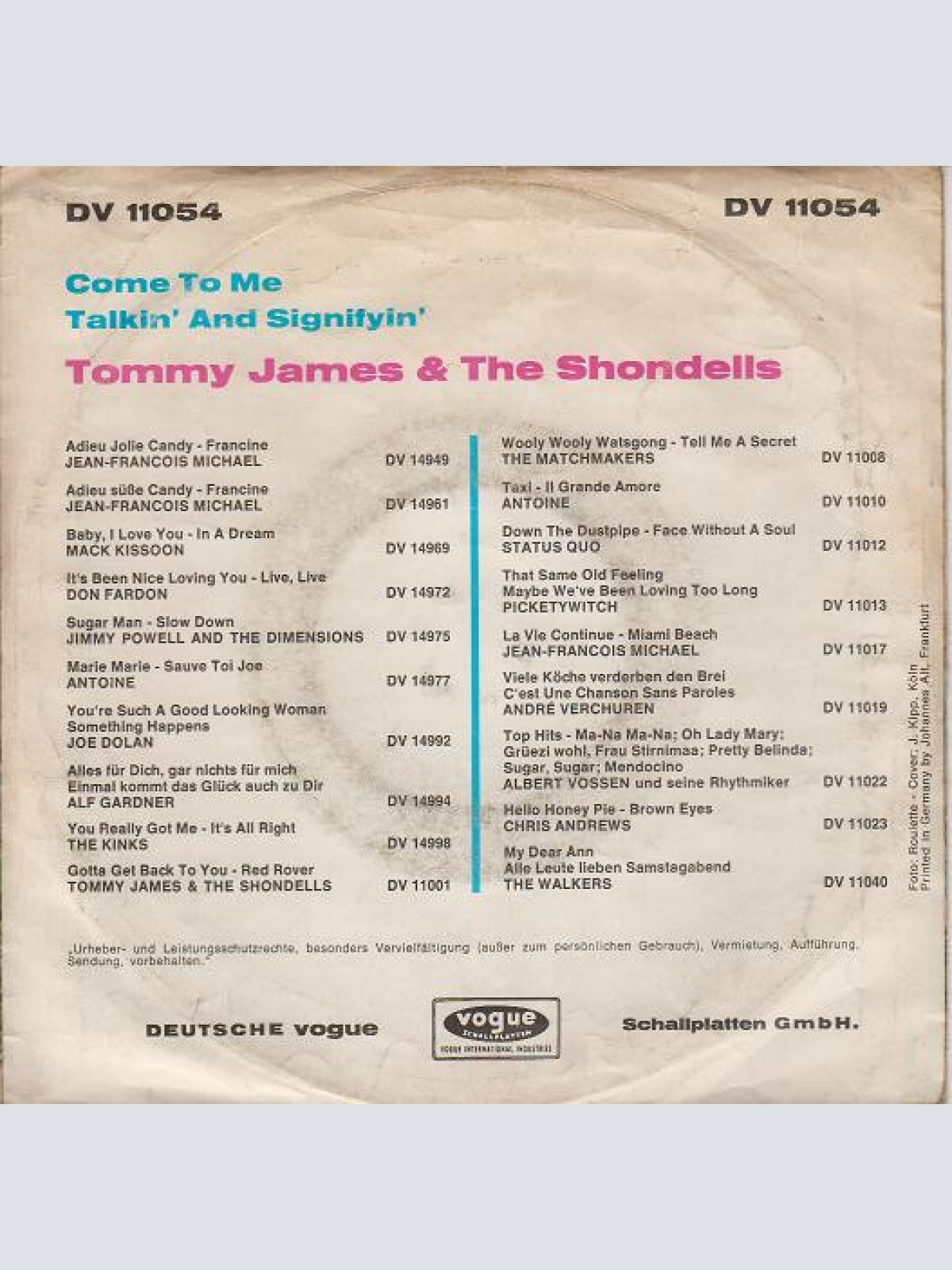 Vinyl / Tommy James & The Shondells - Come To Me