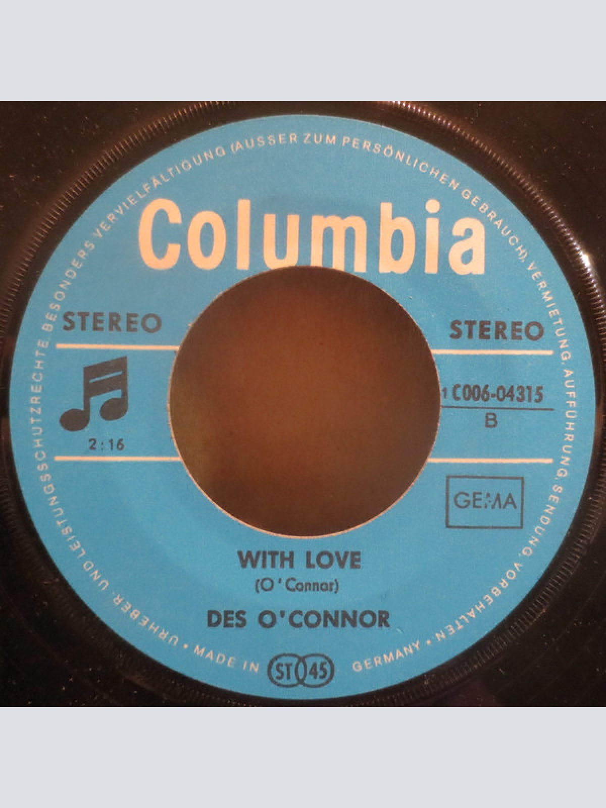 Vinyl / Des O'Connor - Loneliness / With Love