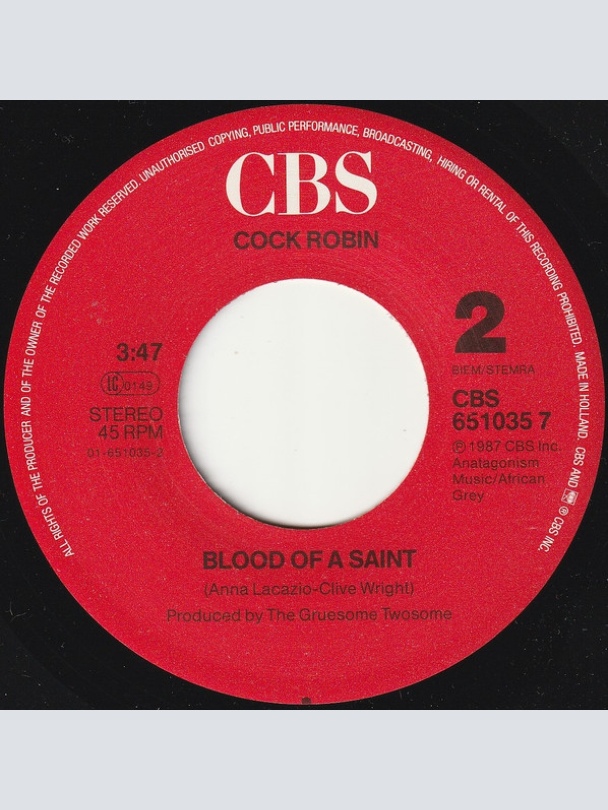 Vinyl / Cock Robin - The Biggest Fool Of All