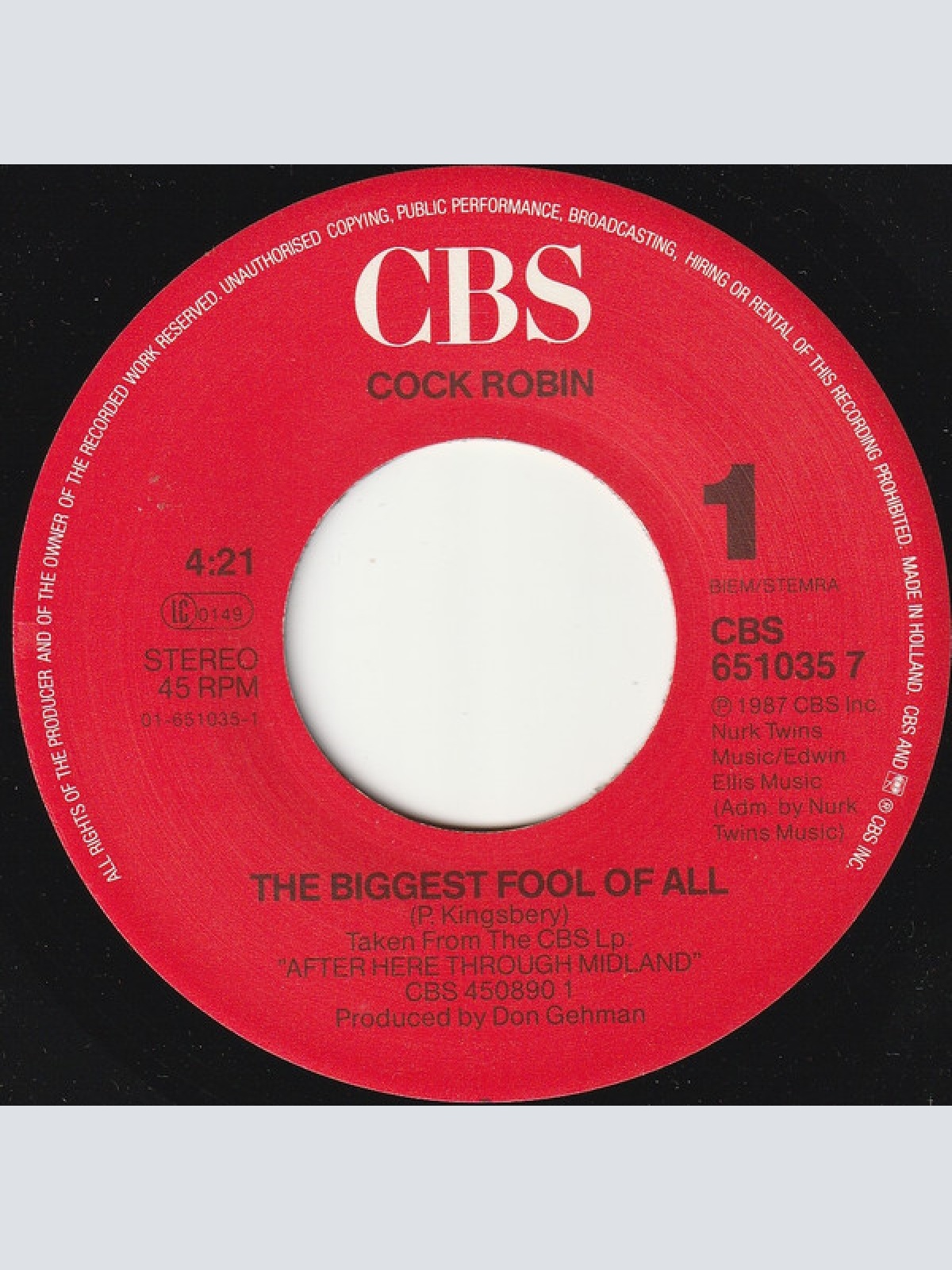 Vinyl / Cock Robin - The Biggest Fool Of All