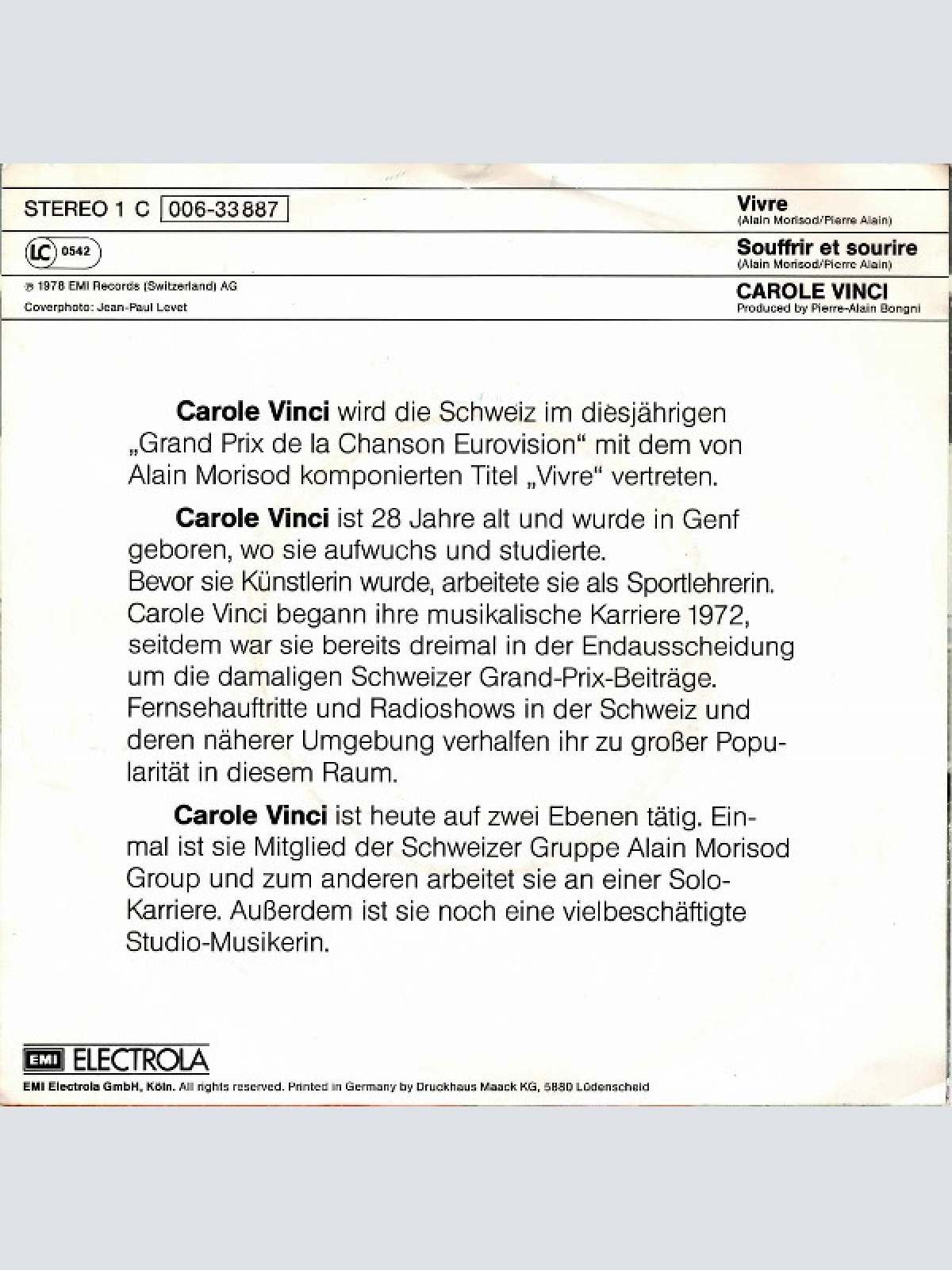 Vinyl / Carole Vinci - Vivre