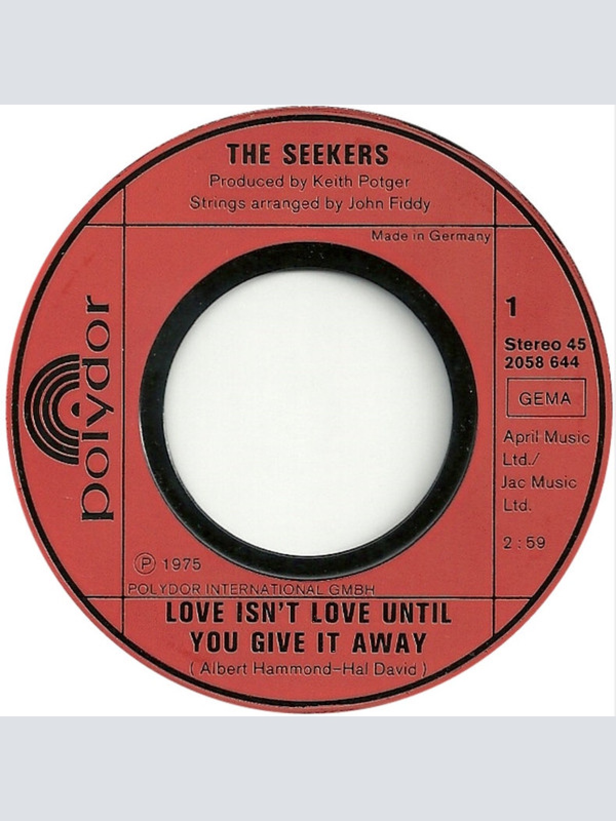 Vinyl / The Seekers - Love Isn't Love Until You Give It Away