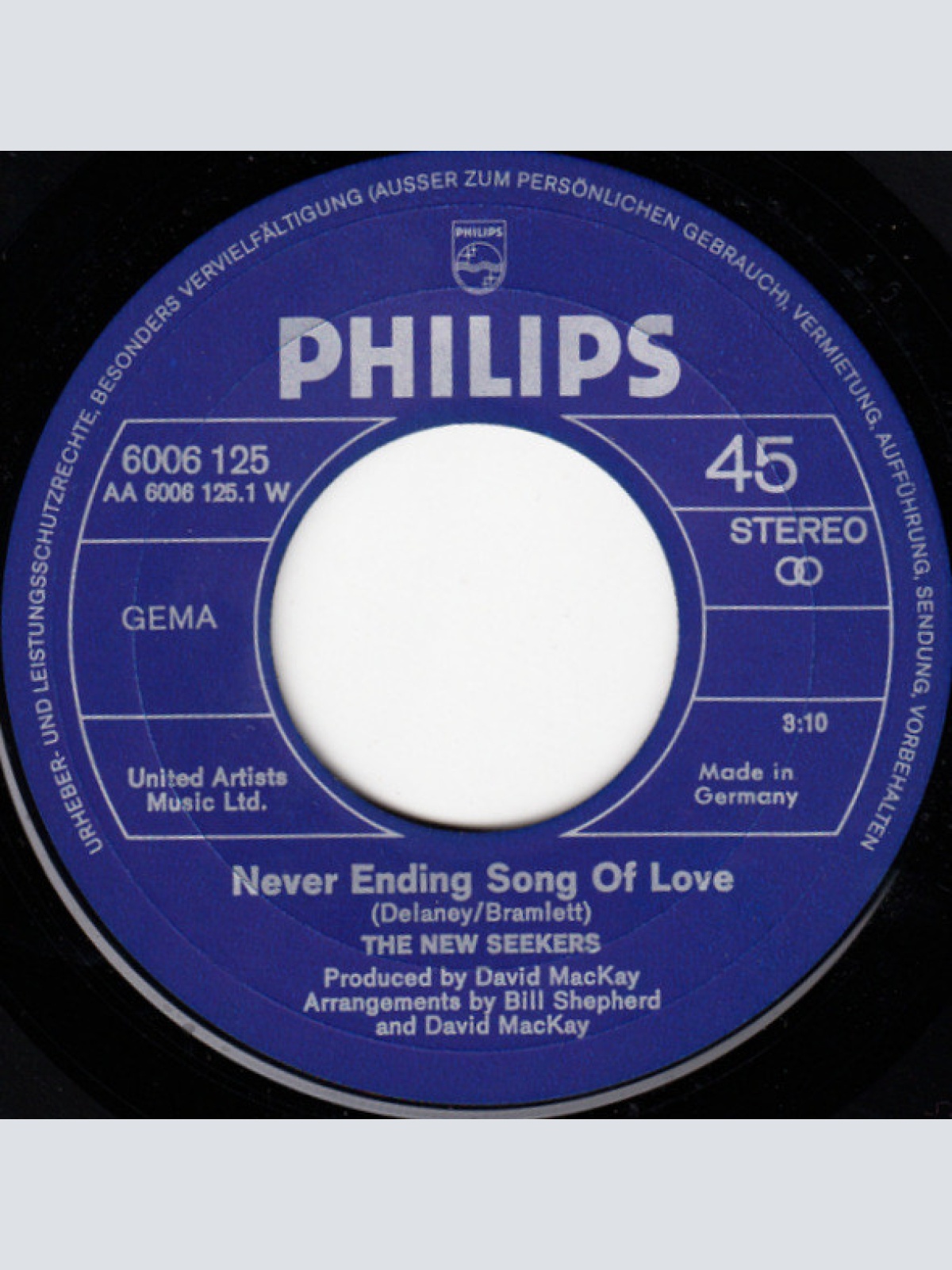 Vinyl / The New Seekers - Never Ending Song Of Love