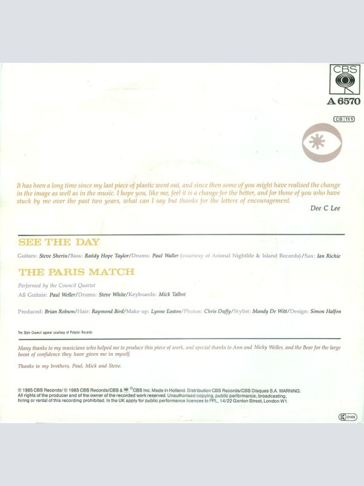 Vinyl / Dee C. Lee - See The Day