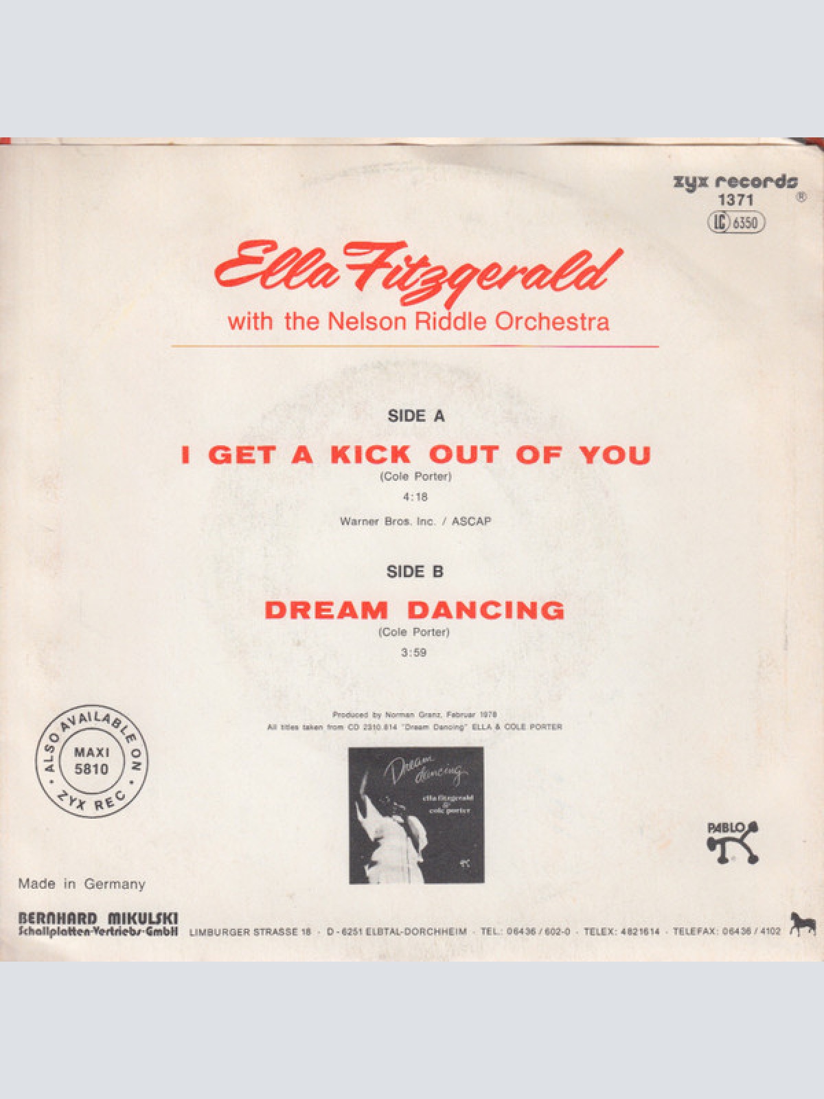 Vinyl / Ella Fitzgerald With The Nelson Riddle Orchestra* - I Get A Kick Out Of You / Dream Dancing