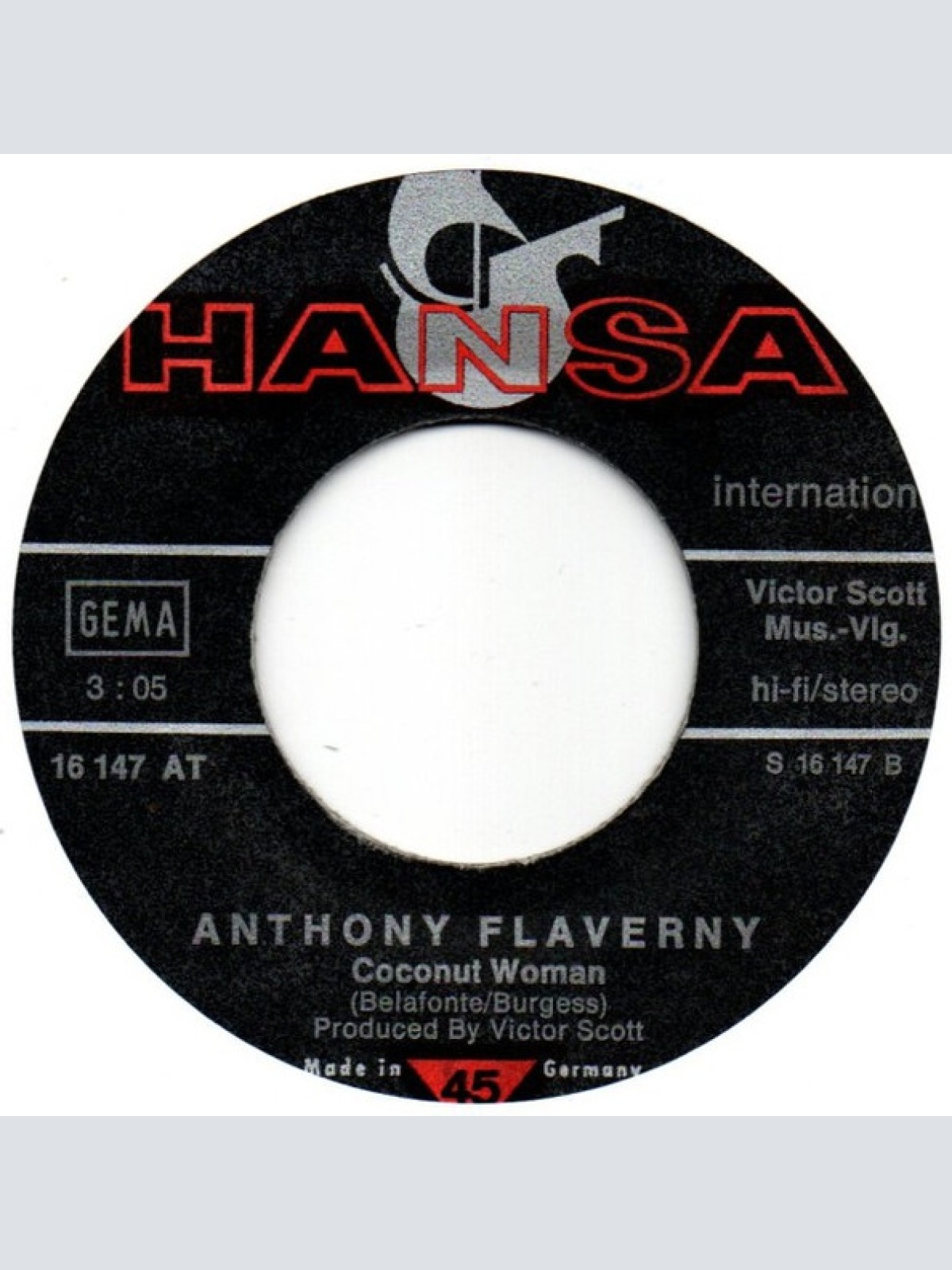 Vinyl / Anthony Flaverny* - Come Back To Me Girl (If You Can) / Coconut Woman