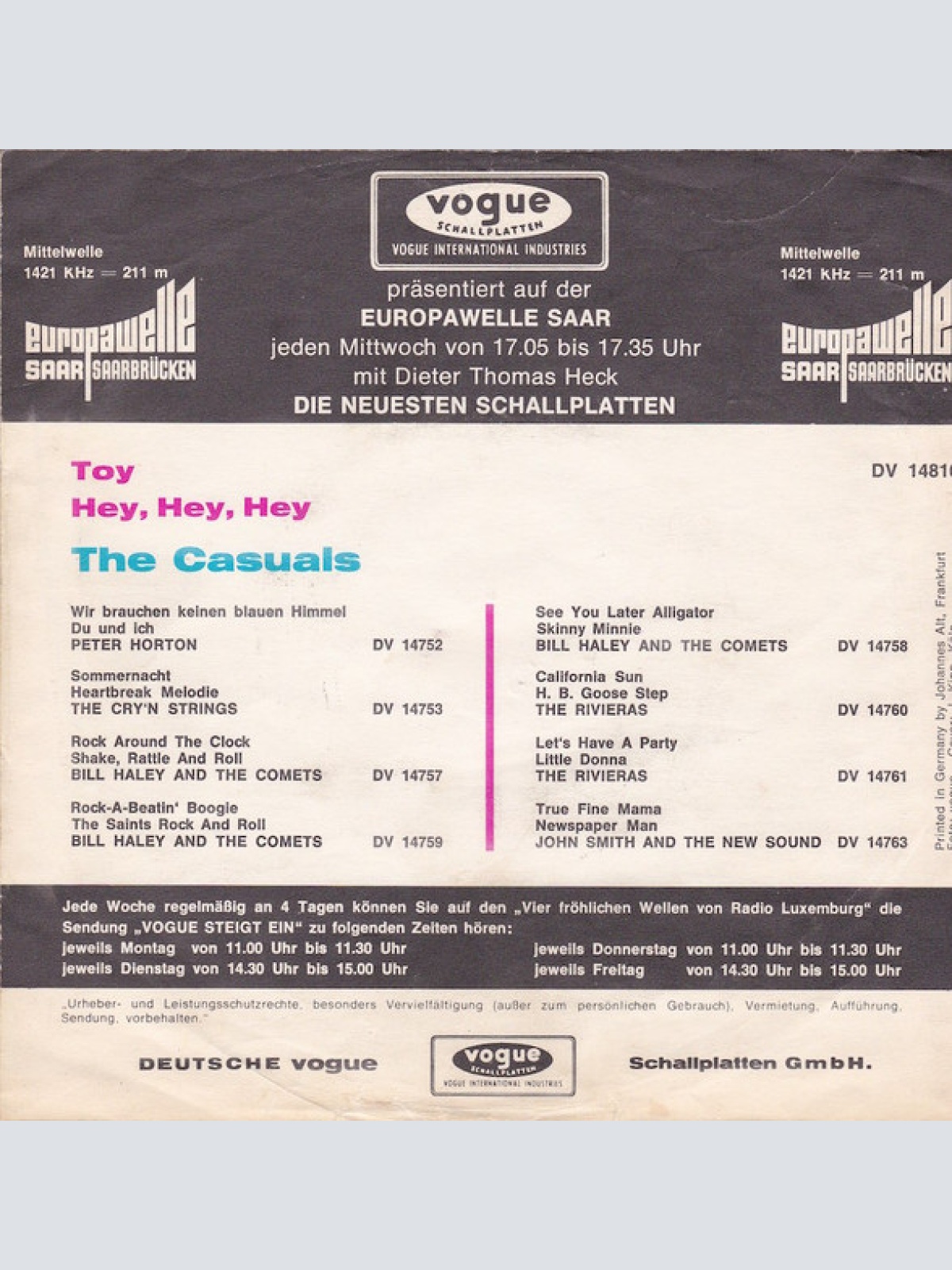 Vinyl / The Casuals - Toy / Hey, Hey, Hey