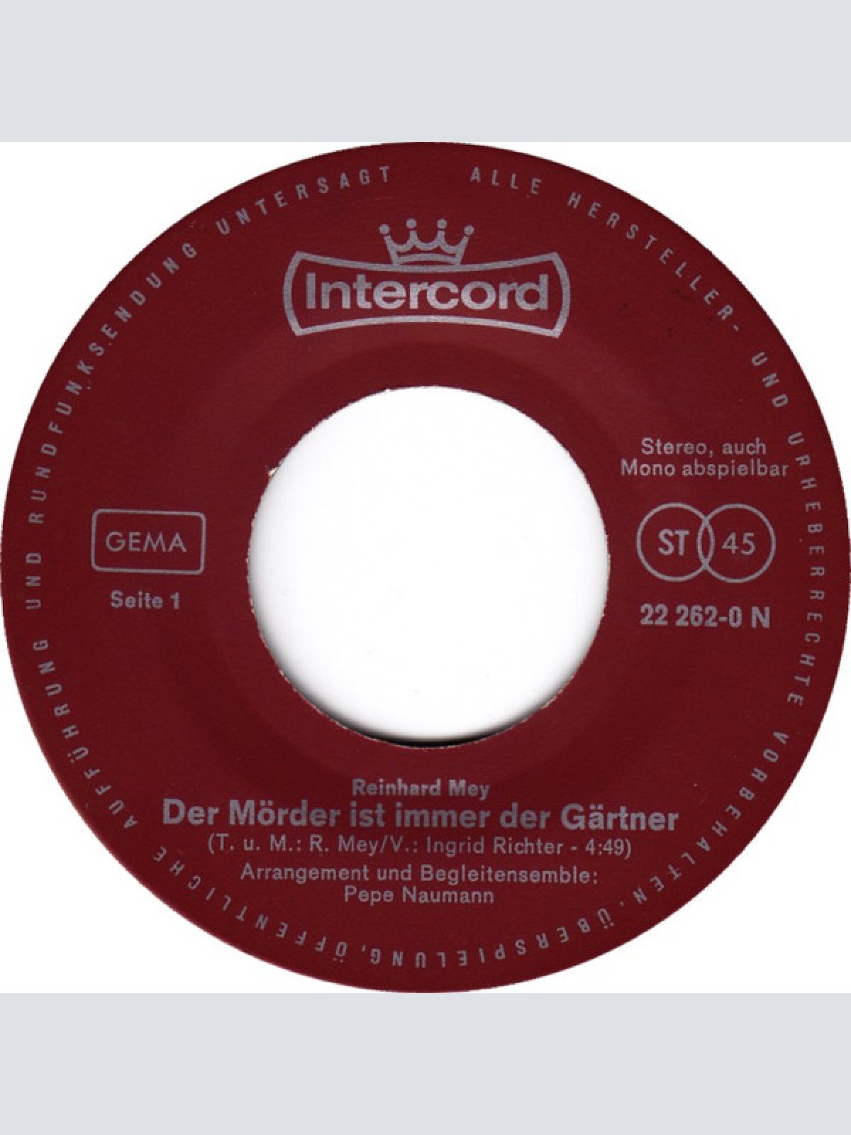 Vinyl / Reinhard Mey - Der Mörder Ist Immer Der Gärtner