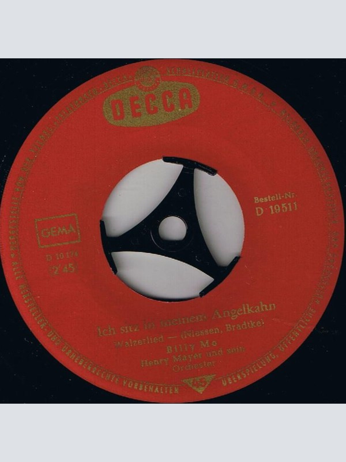 Vinyl / Billy Mo - Ich Sitz In Meinem Angelkahn / Muß Ein Seemann Schwimmen Können?