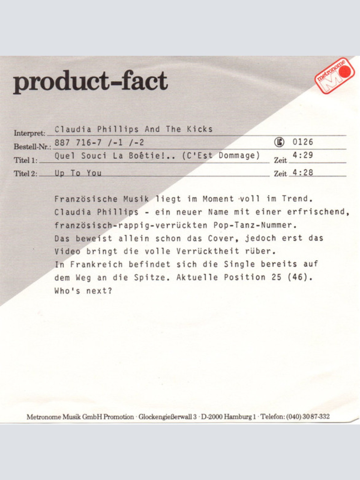 Vinyl / Claudia Phillips And The Kicks* - Quel Souci La Boétie!...