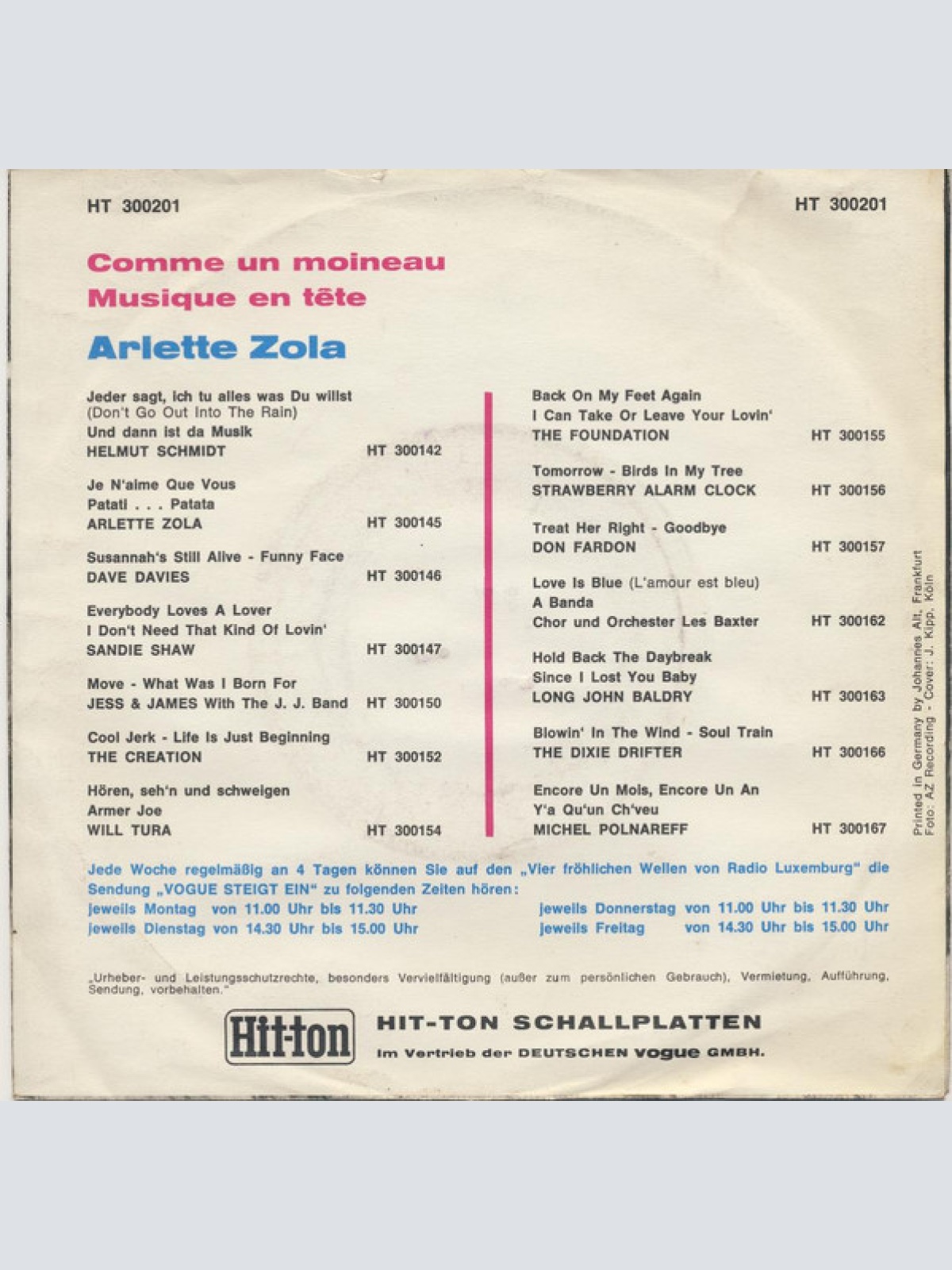 Vinyl / Arlette Zola - Comme Un Moineau