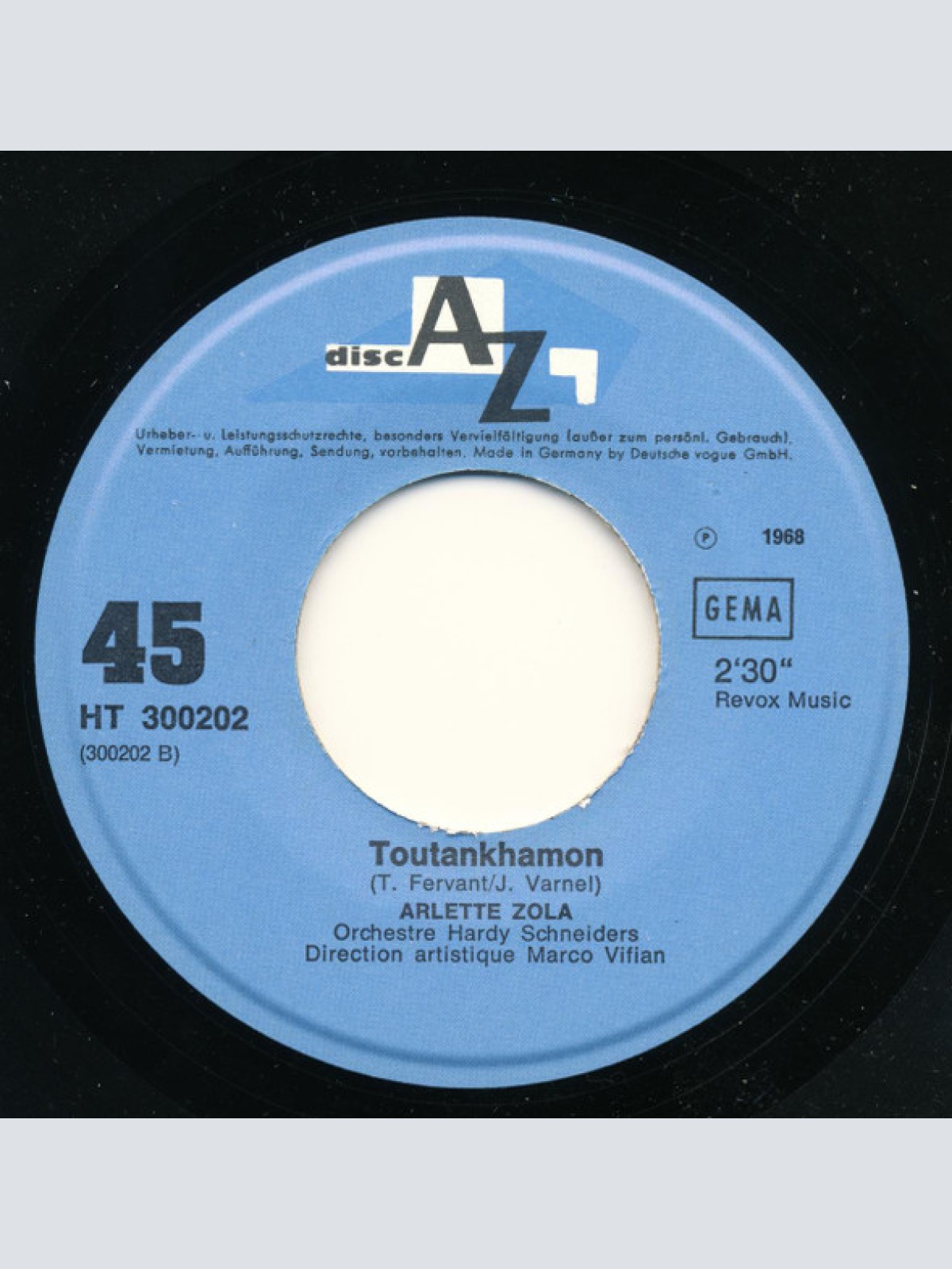 Vinyl / Arlette Zola - Alors Je Sais / Toutank-Hamon