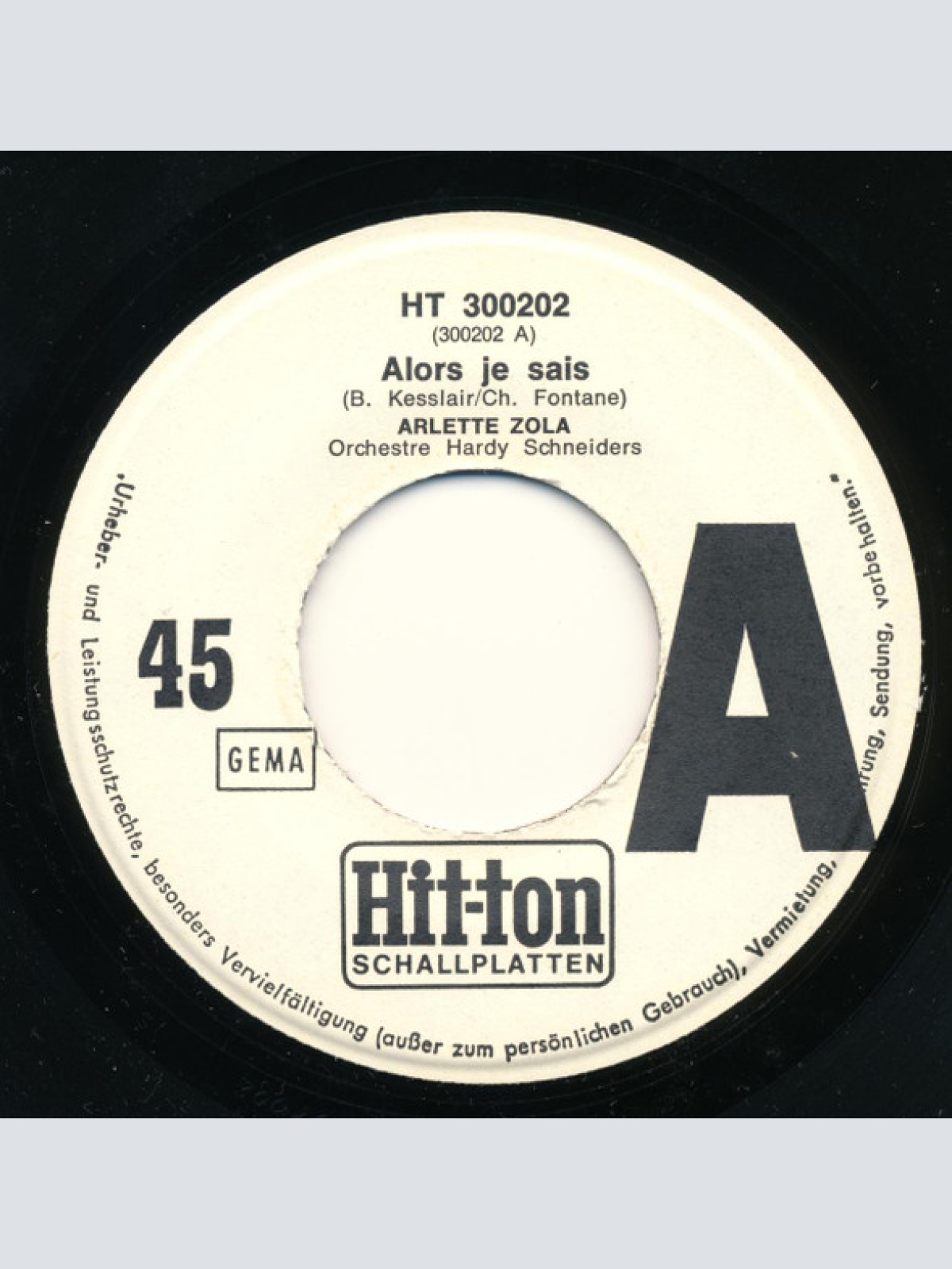 Vinyl / Arlette Zola - Alors Je Sais / Toutank-Hamon