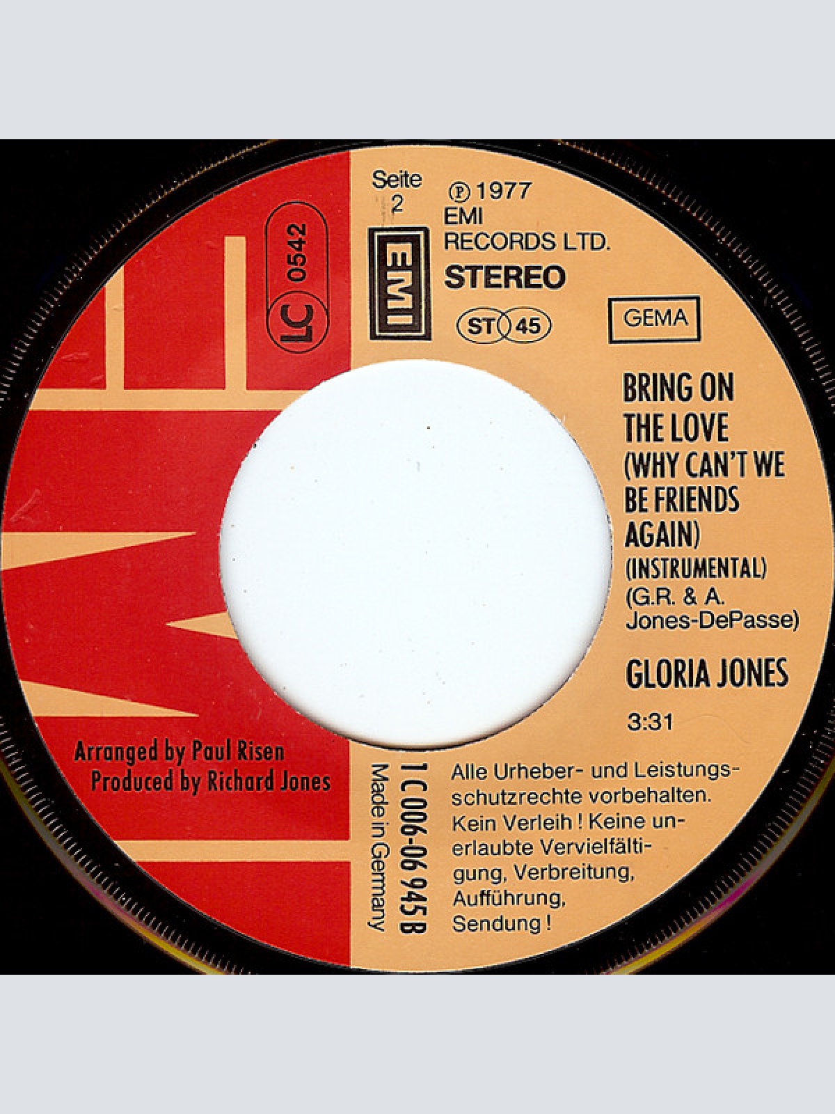 Vinyl / Gloria Jones - Bring On The Love (Why Can't We Be Friends Again)