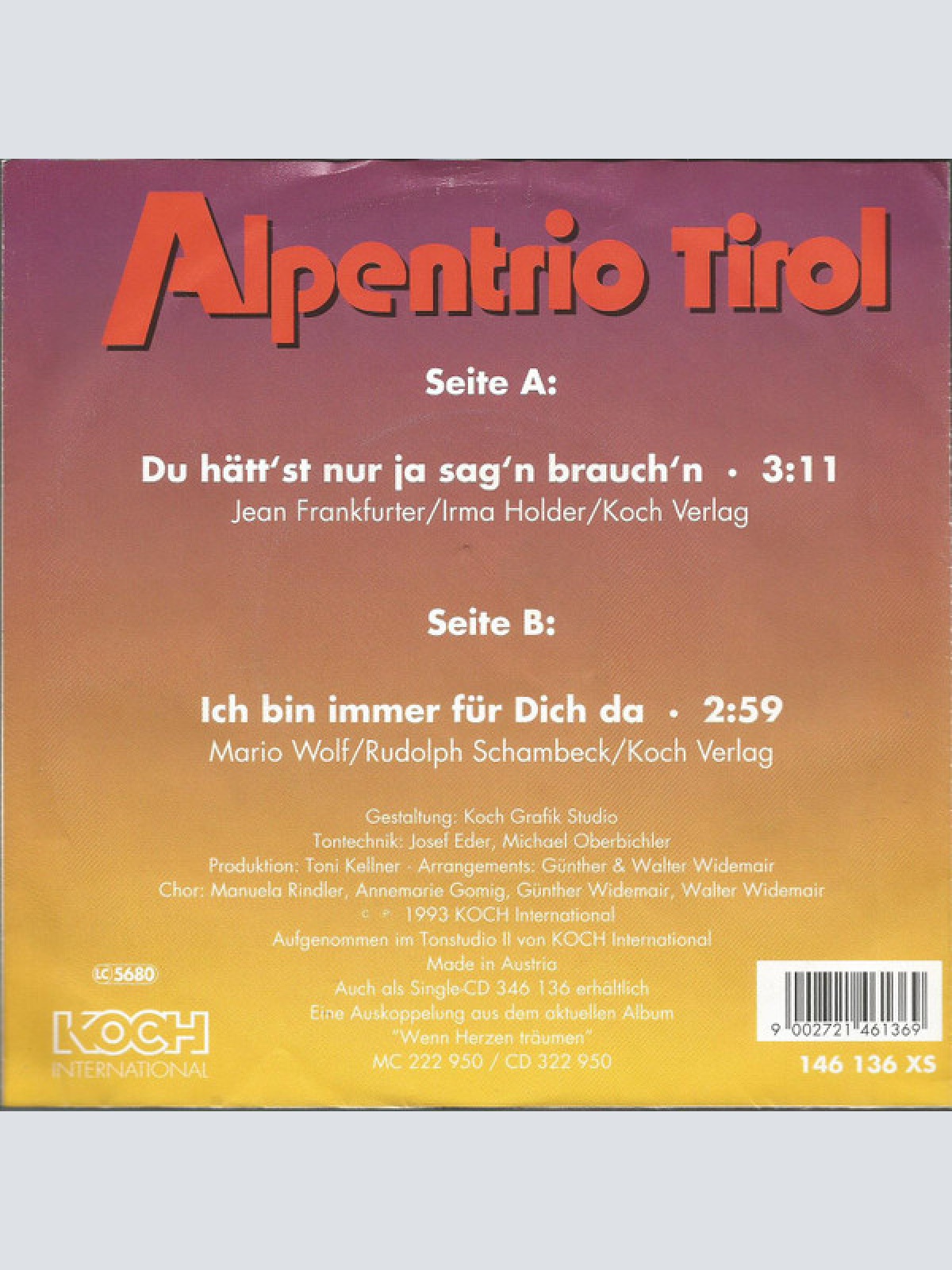 Vinyl / Alpentrio Tirol - Du Hätt'st Nur Ja Sag'n Brauch'n