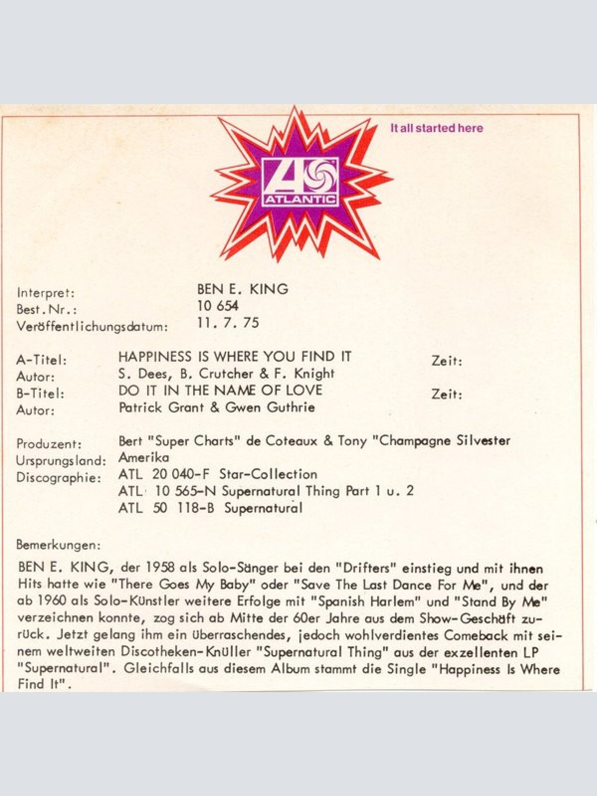 Vinyl / Ben E. King - Happiness Is Where You Find It