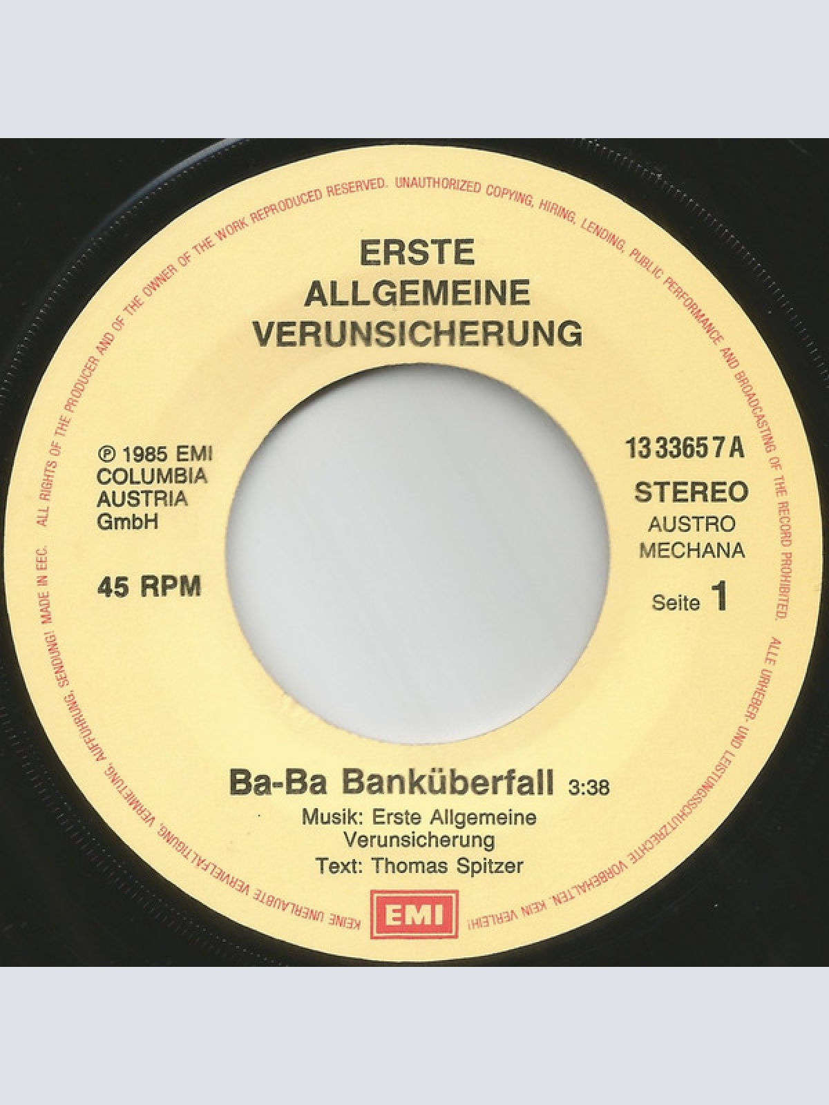 Vinyl / Erste Allgemeine Verunsicherung* - Ba Ba Banküberfall
