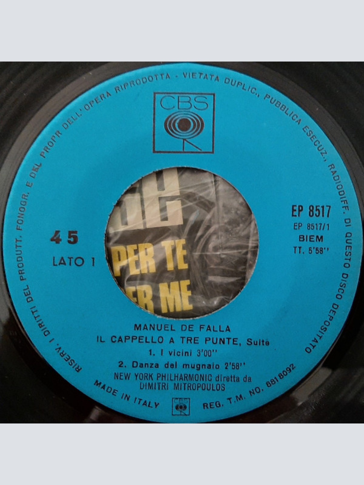 Vinyl / De Falla*, New York Philharmonic Diretta Da Dimitri Mitropoulos - Il Cappello A Tre Punte, Suite