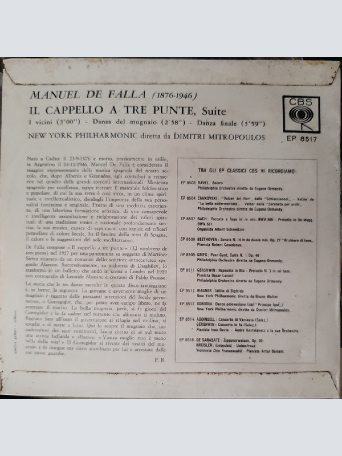 Vinyl / De Falla*, New York Philharmonic Diretta Da Dimitri Mitropoulos - Il Cappello A Tre Punte, Suite